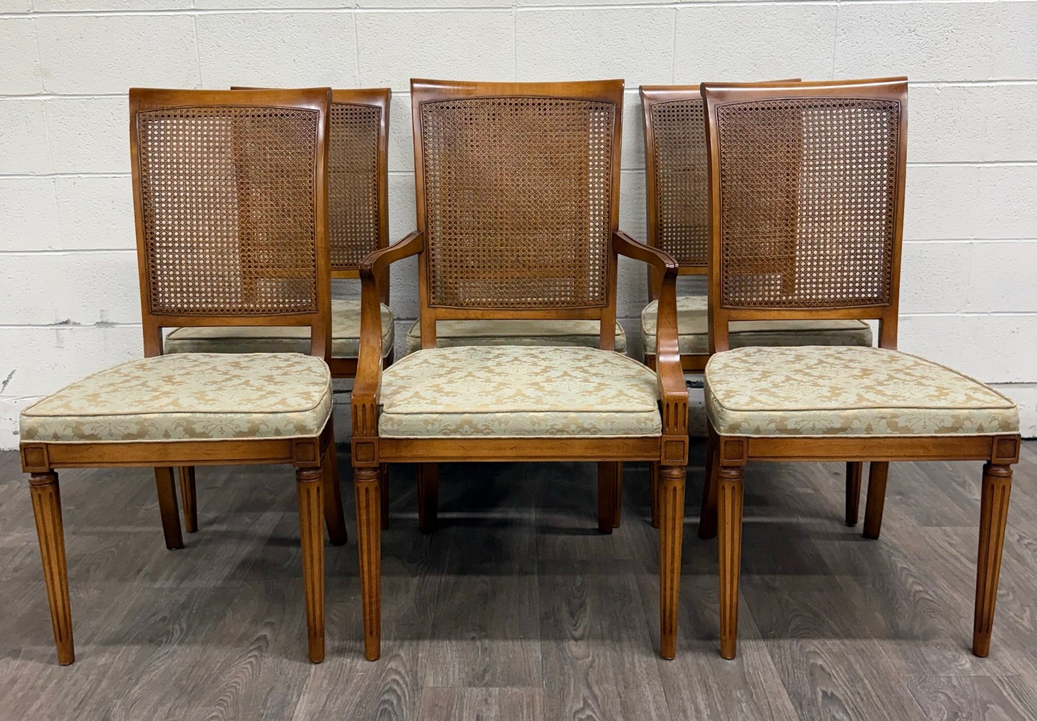 Vintage Ranck Furniture Solid Cherry Caned Back Dining Chairs - Set of 6