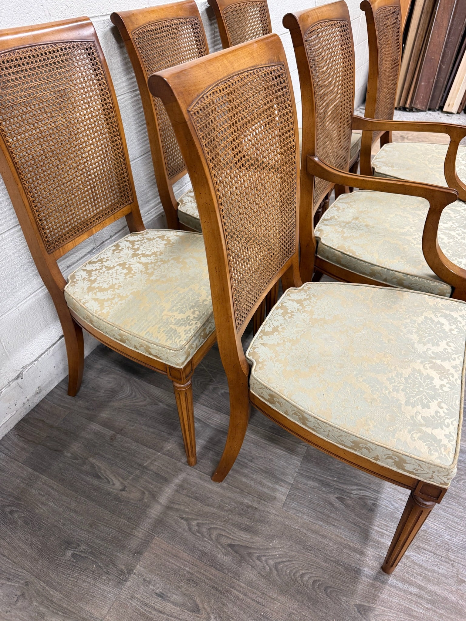 Vintage Ranck Furniture Solid Cherry Caned Back Dining Chairs - Set of 6