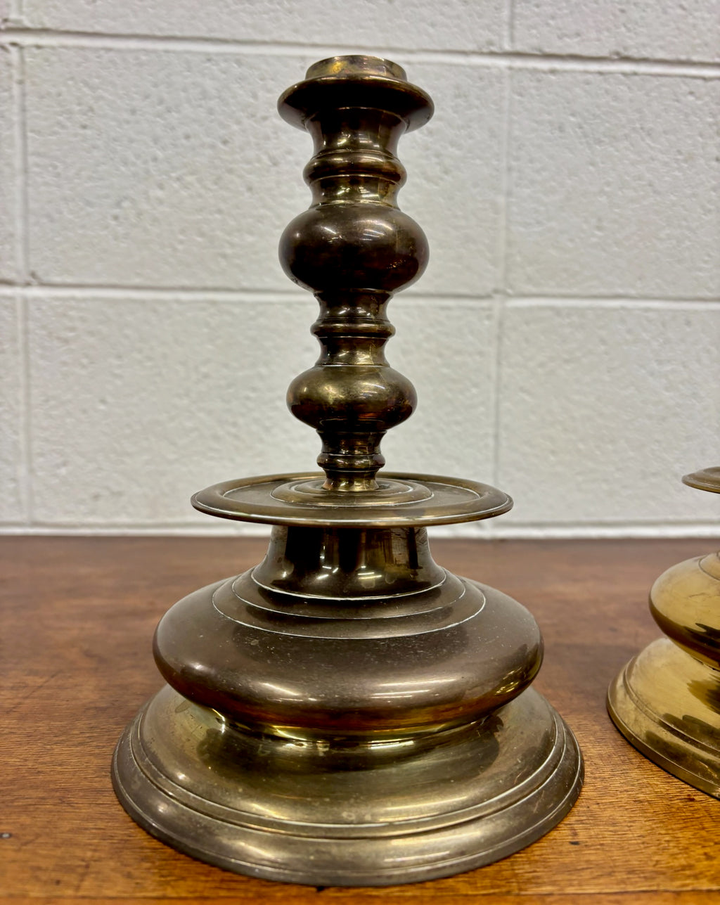 Vintage Solid Brass Candlesticks Candle Holders with Drip Pans - Pair