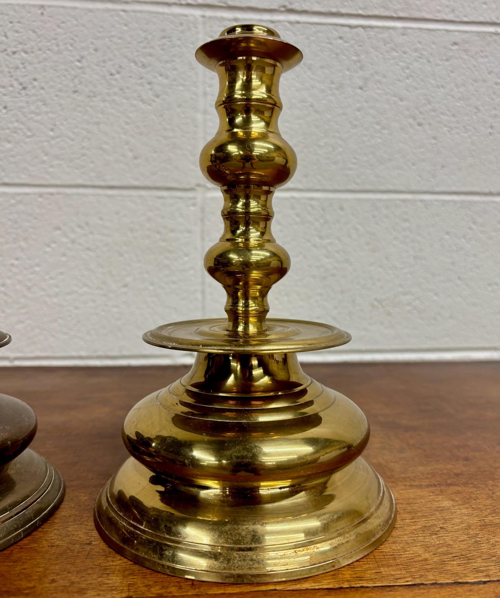 Vintage Solid Brass Candlesticks Candle Holders with Drip Pans - Pair