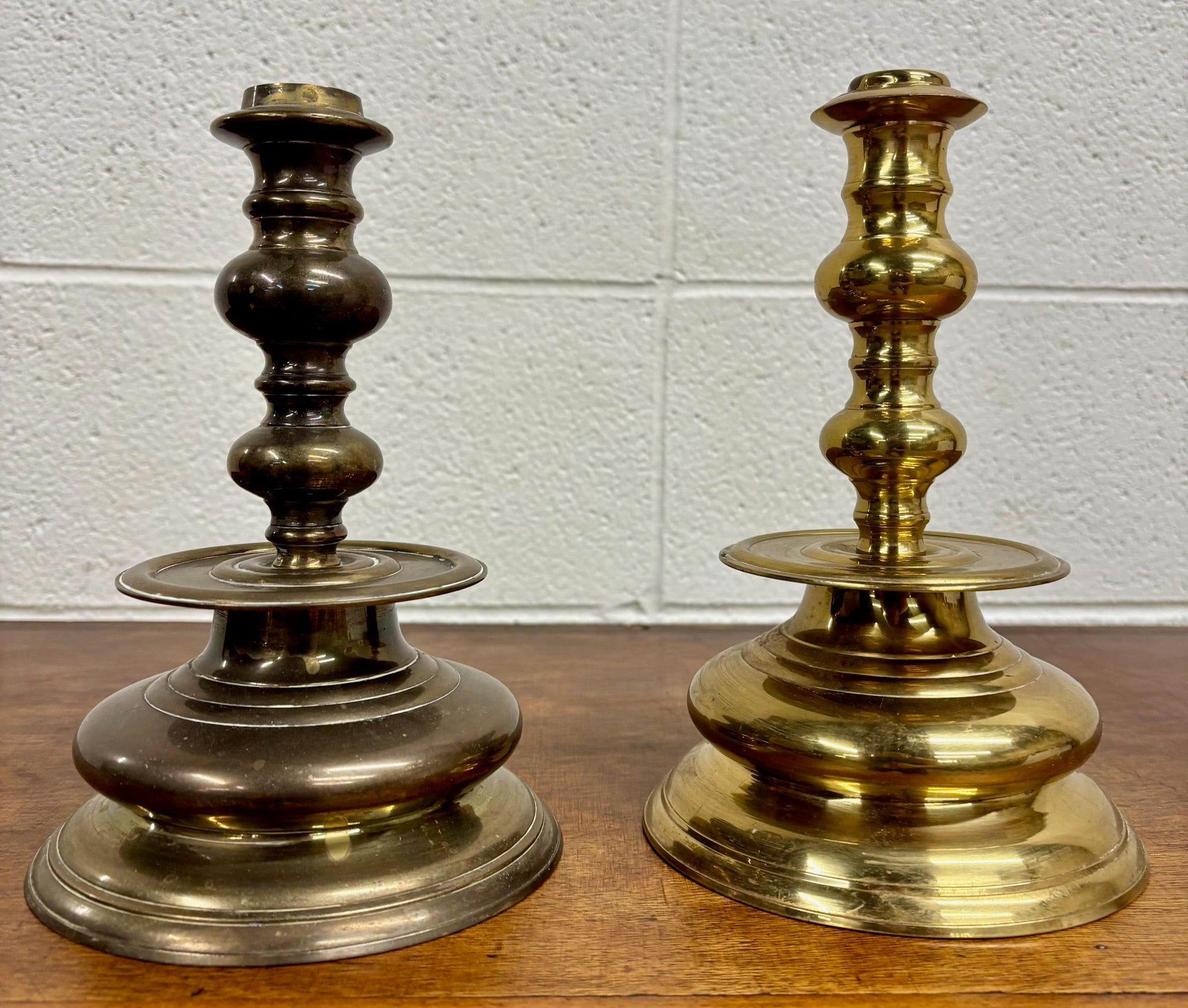 Vintage Solid Brass Candlesticks Candle Holders with Drip Pans - Pair