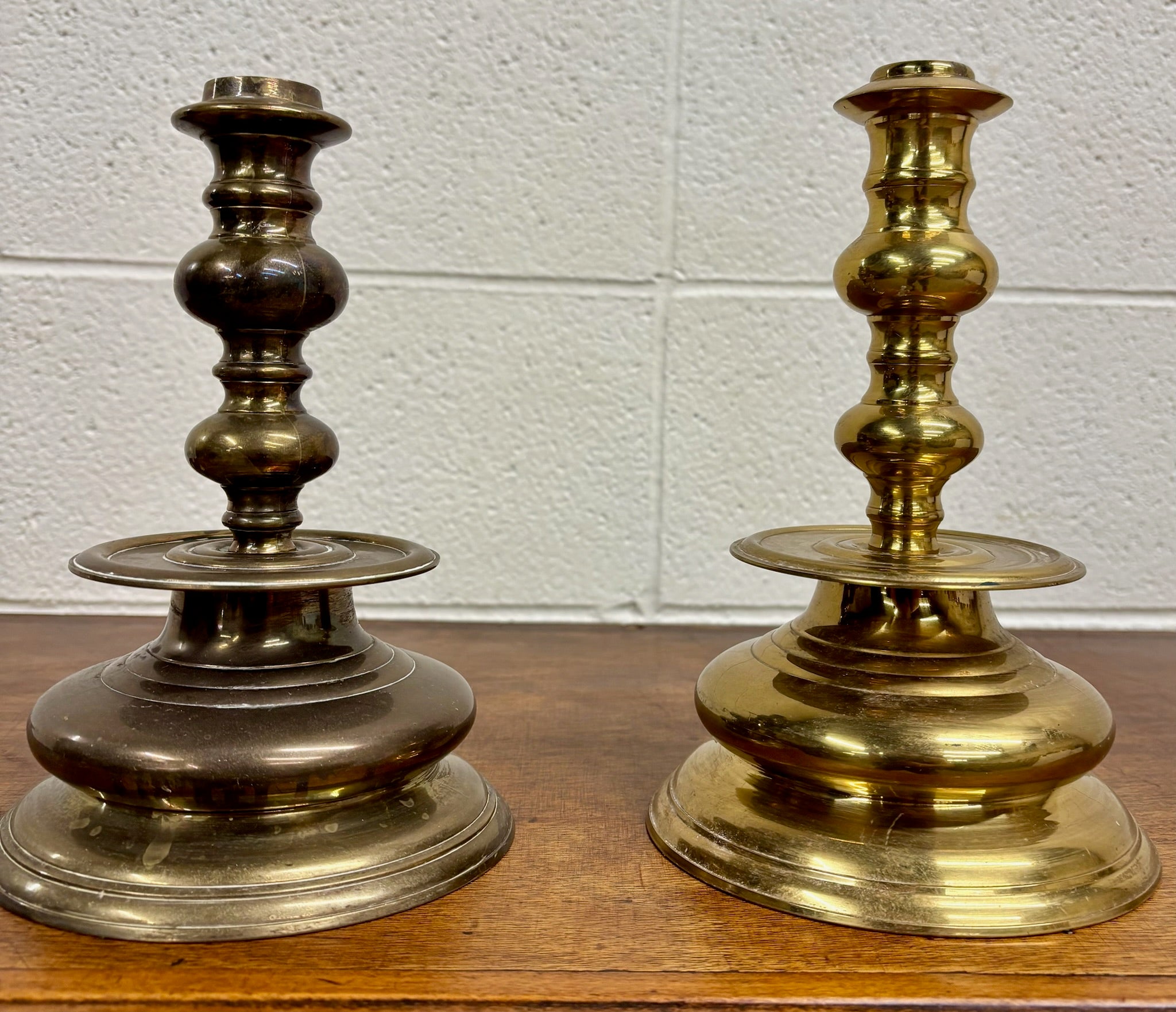 Vintage Solid Brass Candlesticks Candle Holders with Drip Pans - Pair