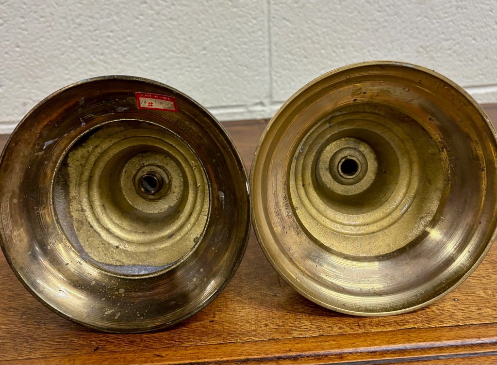 Vintage Solid Brass Candlesticks Candle Holders with Drip Pans - Pair