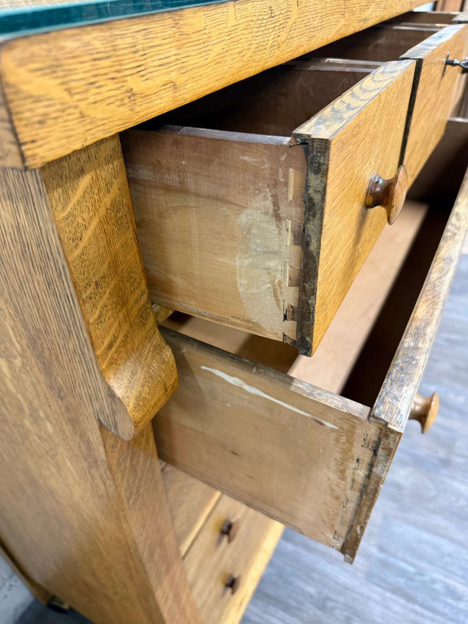 Antique American Empire Revival Oak Highboy Dresser Chest of Drawers with Mirror