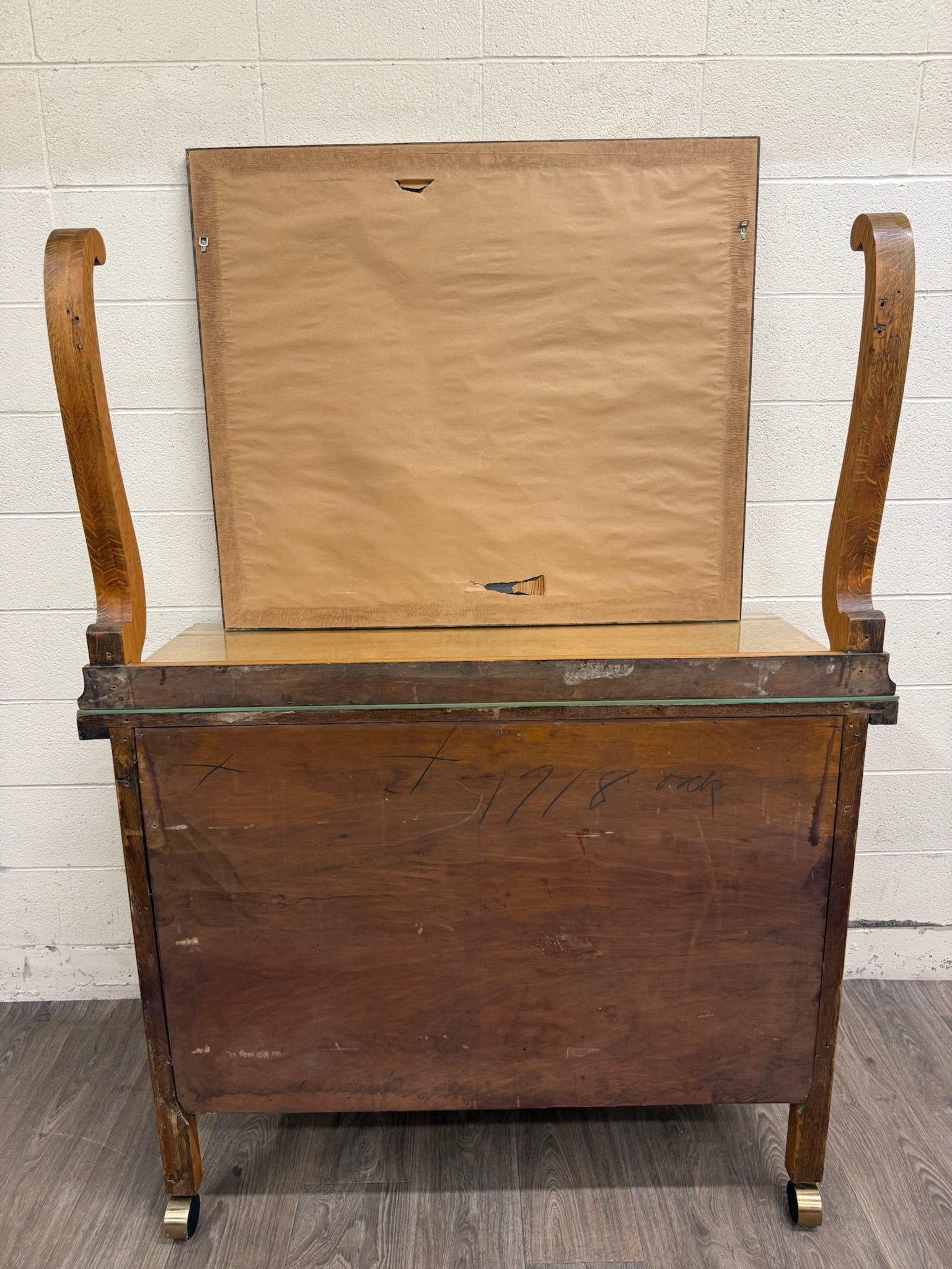 Antique American Empire Revival Oak Lowboy Dresser Chest of Drawers with Mirror