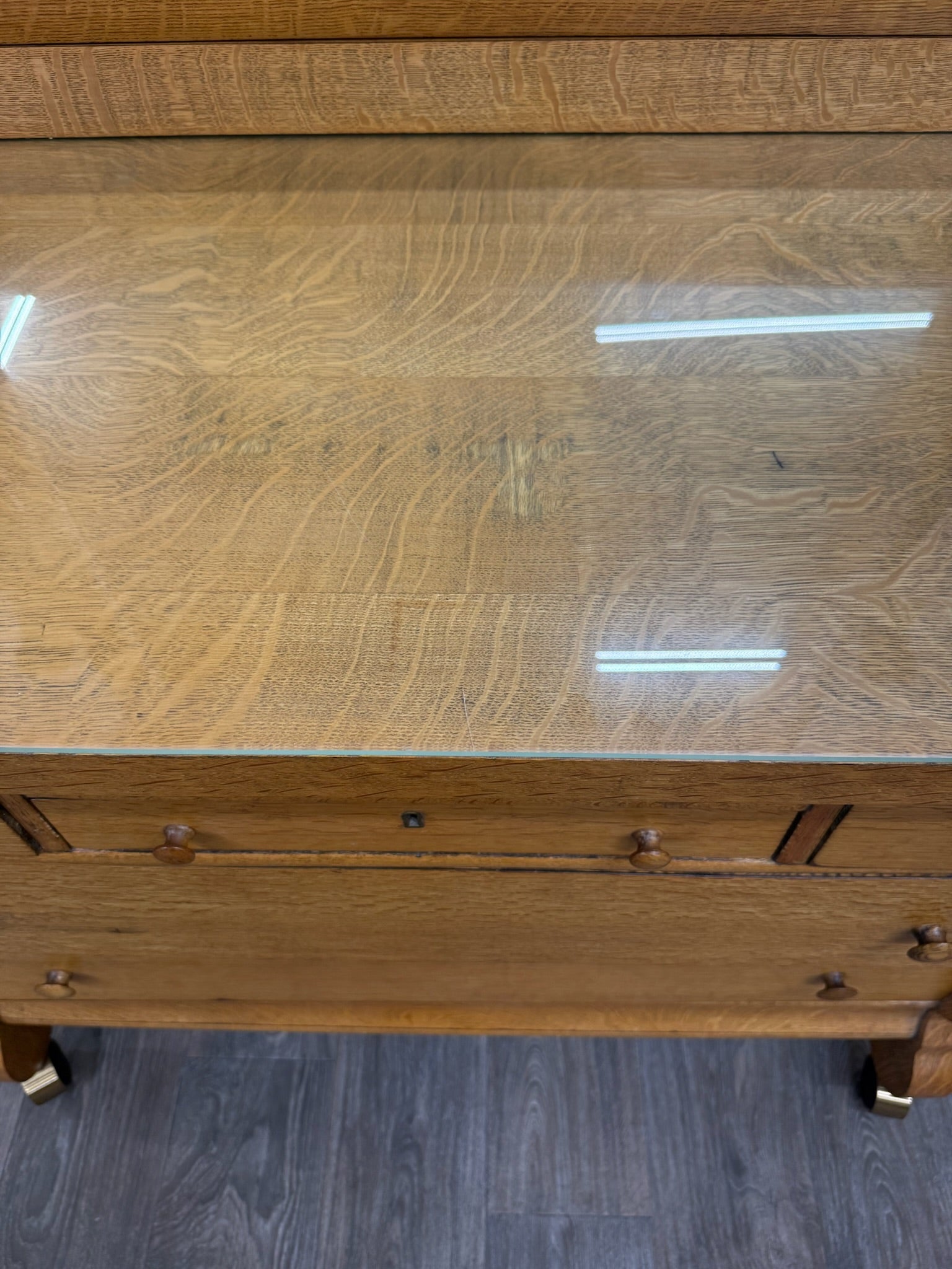 Antique American Empire Revival Oak Lowboy Dresser Chest of Drawers with Mirror