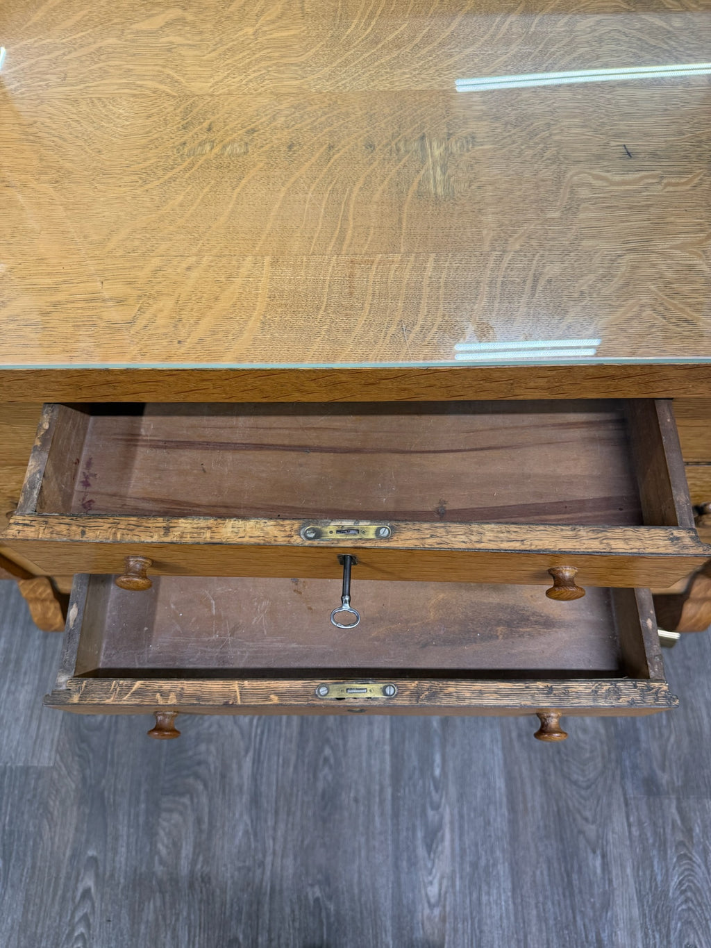 Antique American Empire Revival Oak Lowboy Dresser Chest of Drawers with Mirror