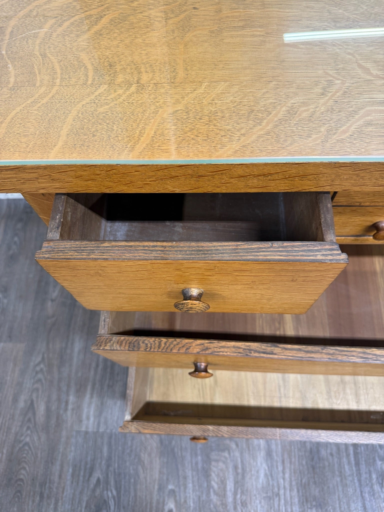 Antique American Empire Revival Oak Lowboy Dresser Chest of Drawers with Mirror