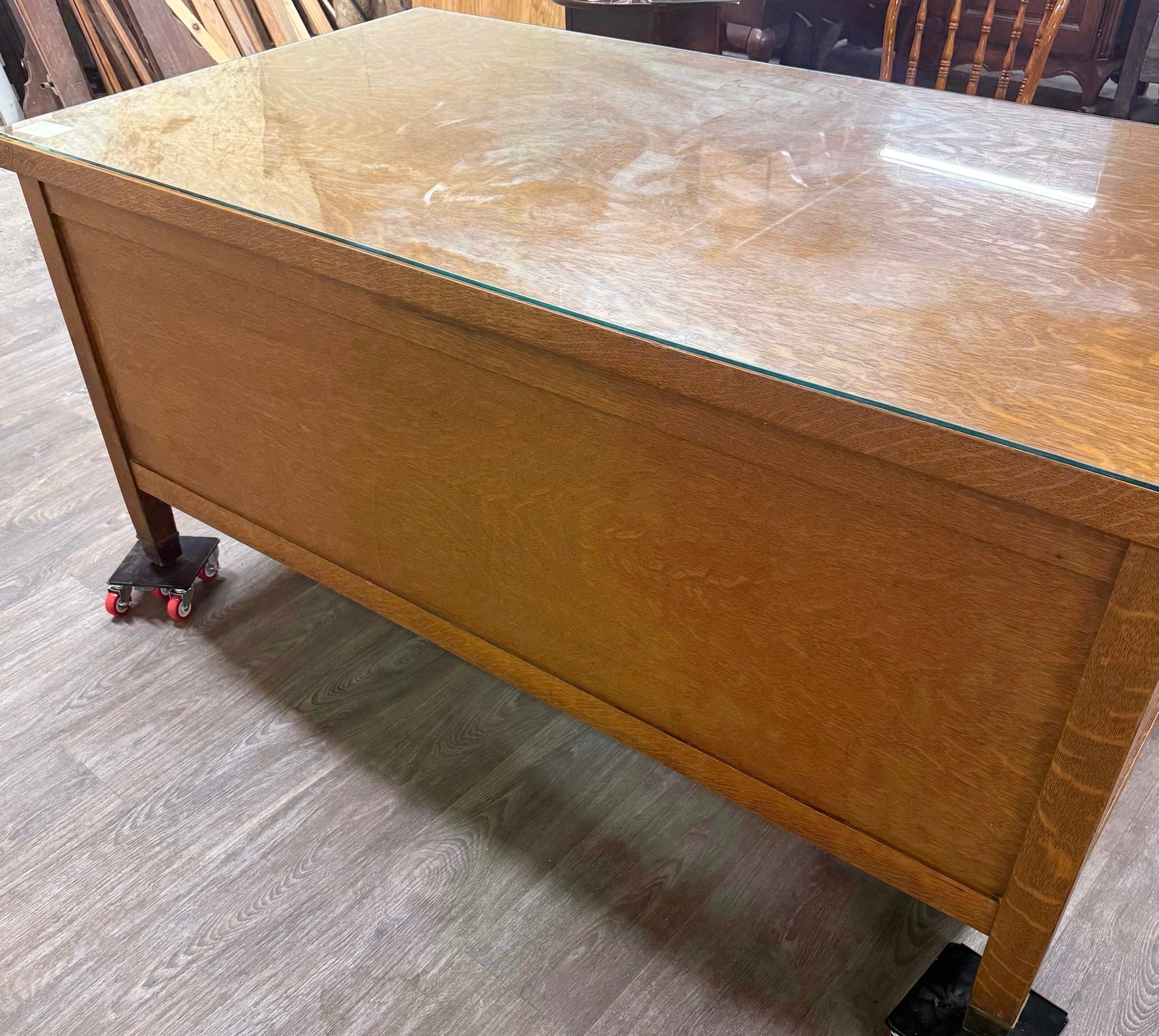 Antique American Arts & Crafts Mission Tiger Oak Executive Desk Partner Desk
