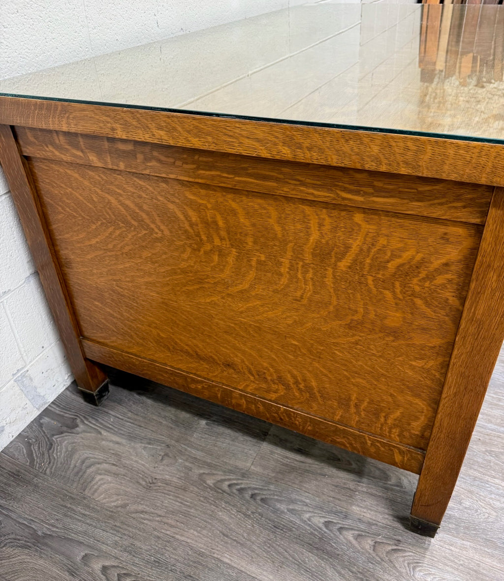 Antique American Arts & Crafts Mission Tiger Oak Executive Desk Partner Desk