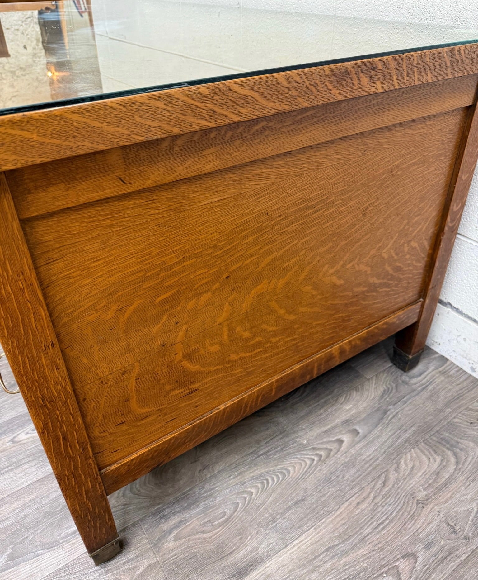 Antique American Arts & Crafts Mission Tiger Oak Executive Desk Partner Desk
