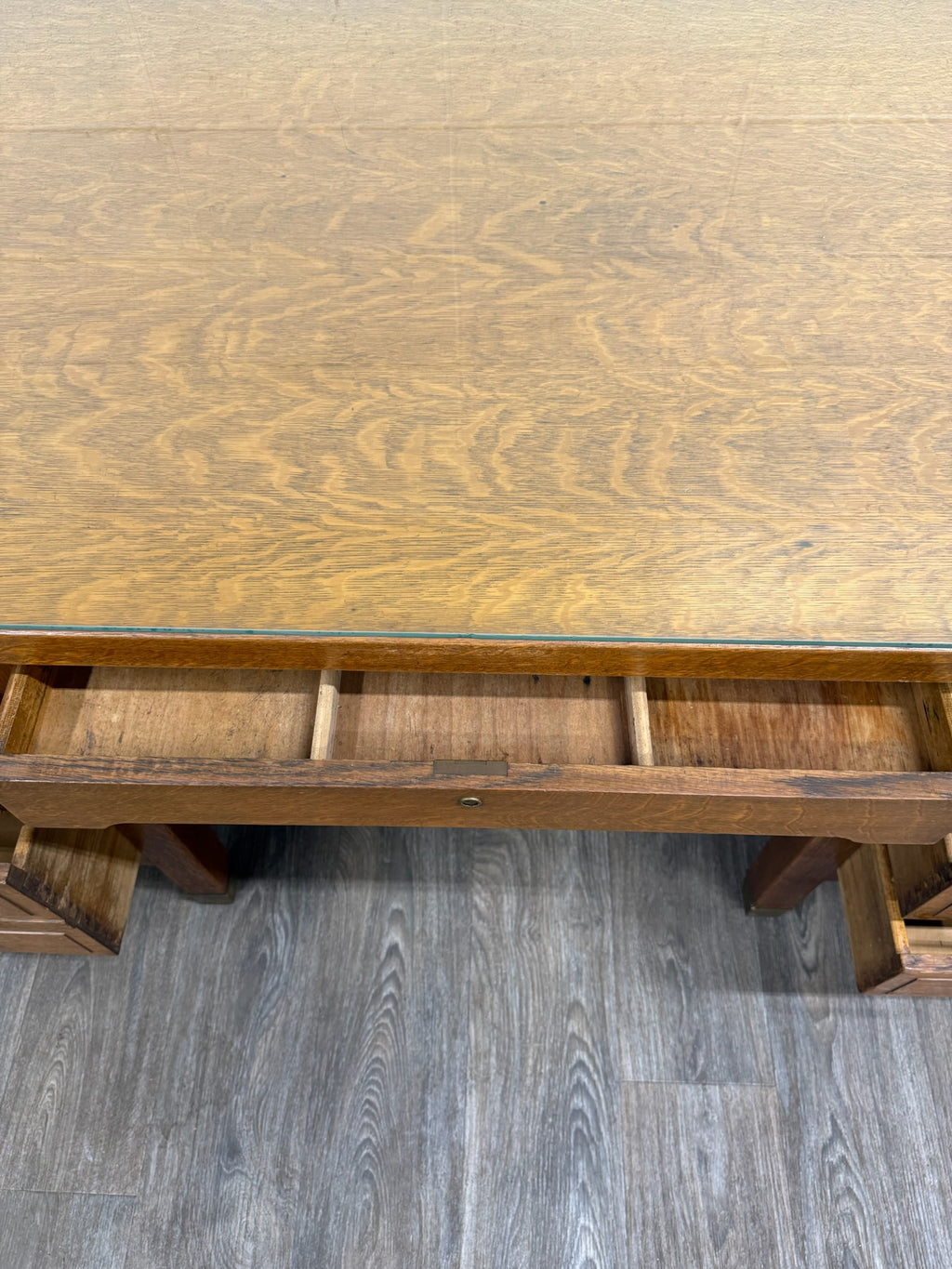 Antique American Arts & Crafts Mission Tiger Oak Executive Desk Partner Desk