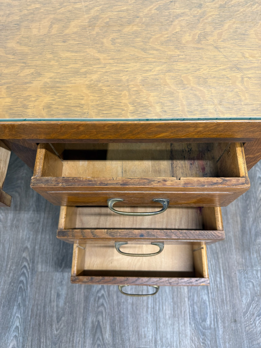 Antique American Arts & Crafts Mission Tiger Oak Executive Desk Partner Desk