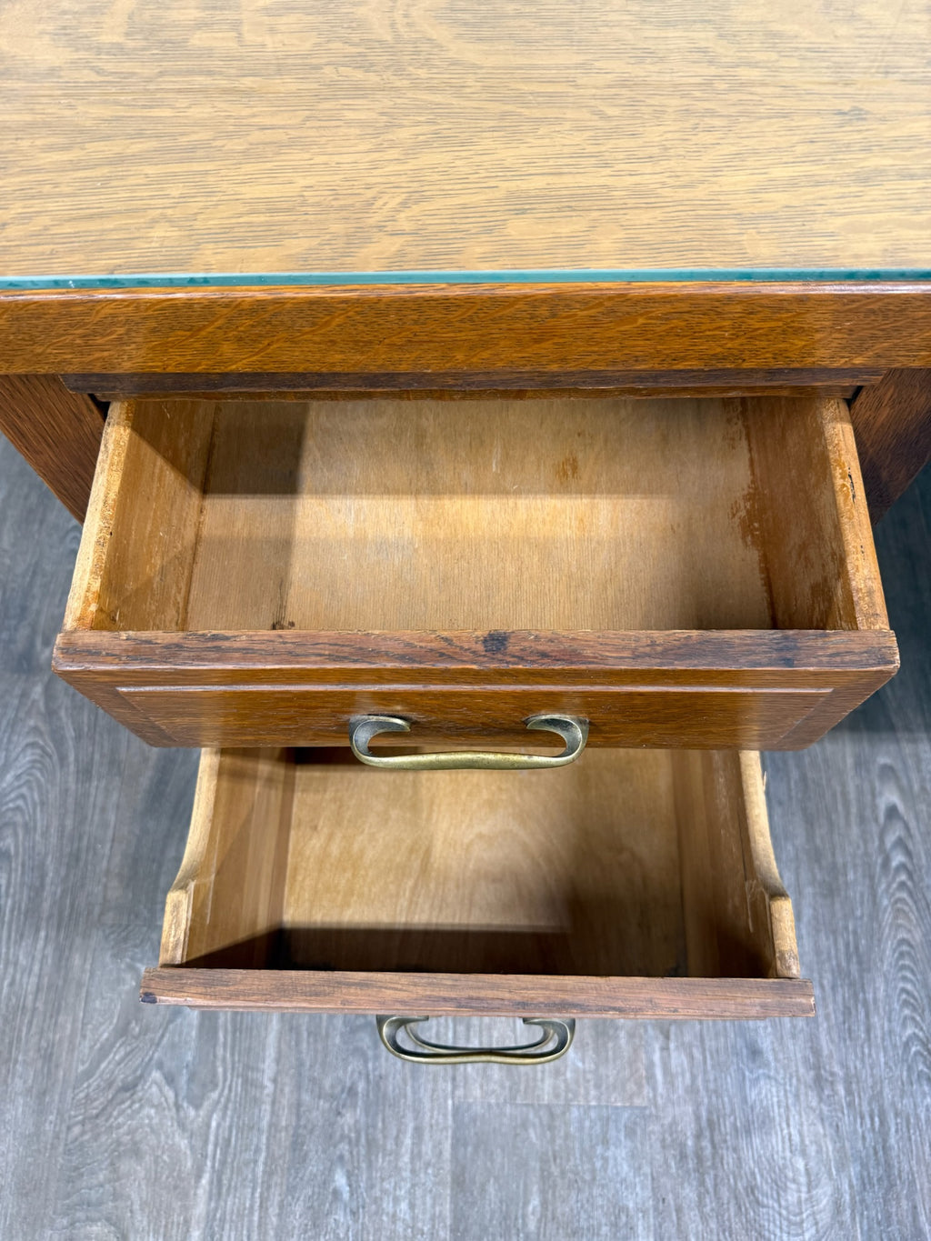 Antique American Arts & Crafts Mission Tiger Oak Executive Desk Partner Desk
