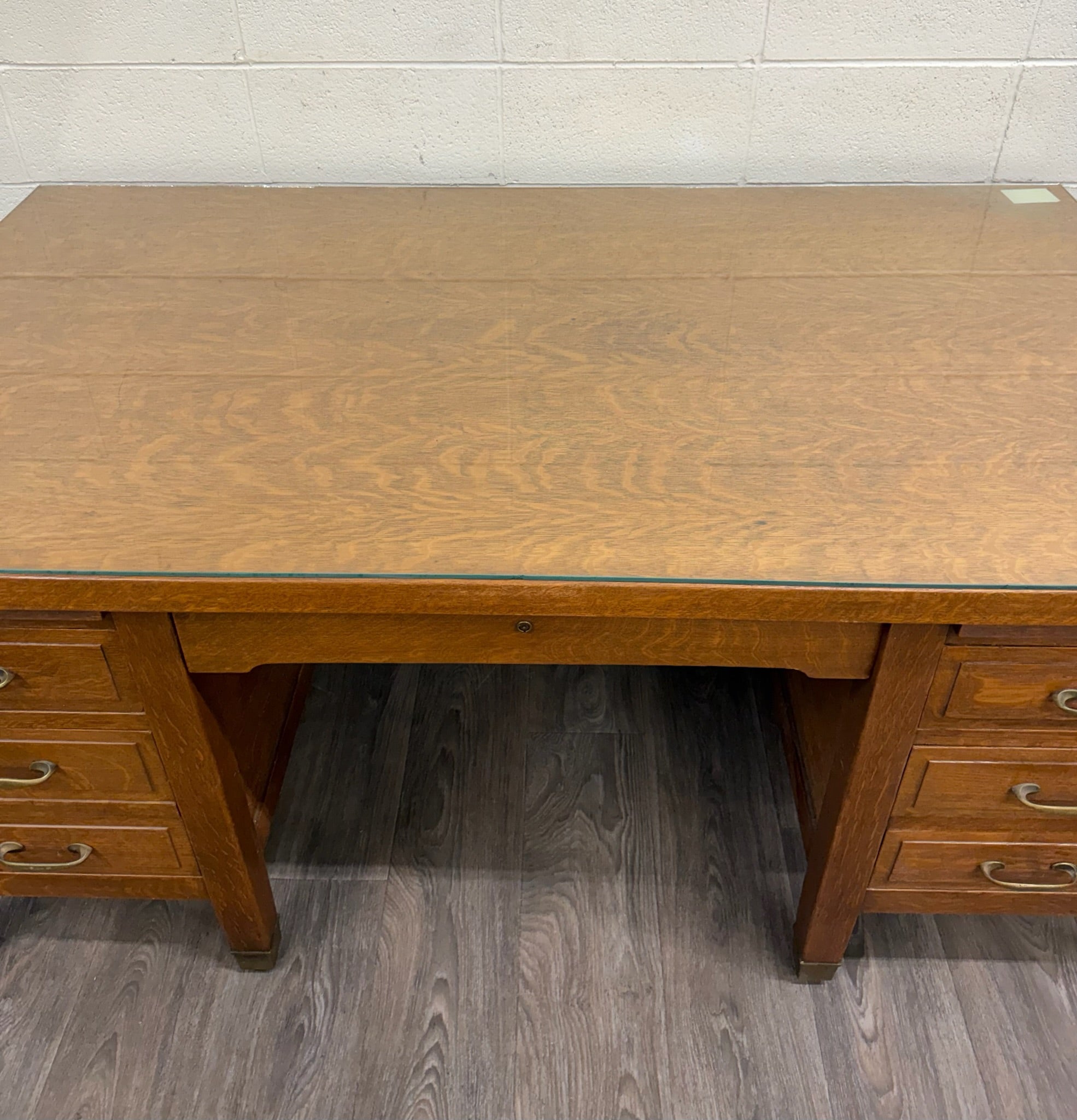 Antique American Arts & Crafts Mission Tiger Oak Executive Desk Partner Desk