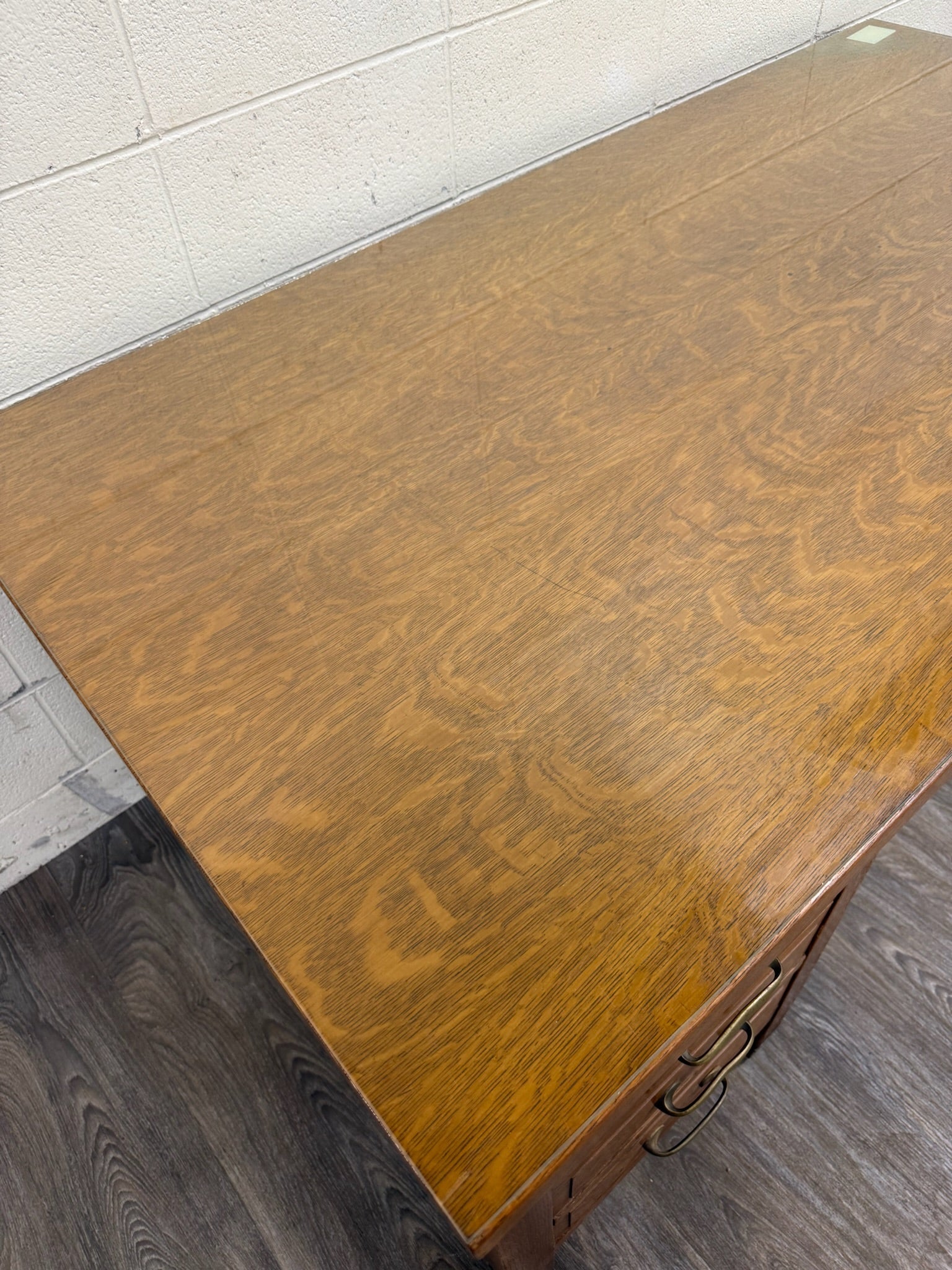 Antique American Arts & Crafts Mission Tiger Oak Executive Desk Partner Desk