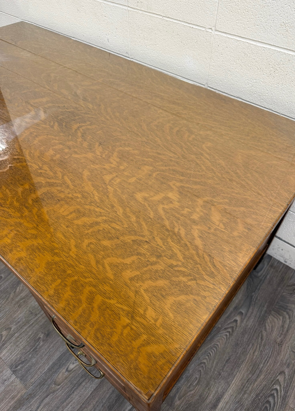 Antique American Arts & Crafts Mission Tiger Oak Executive Desk Partner Desk