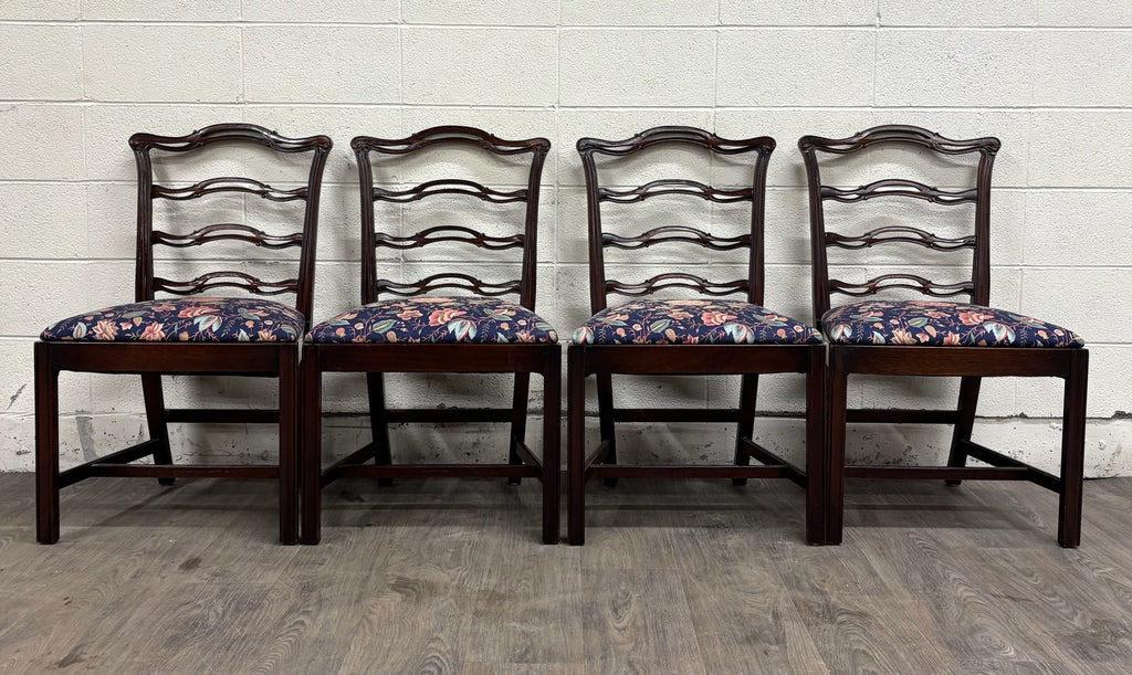 Vintage Chippendale Style Ladder Back Ribbon Back Dining Chairs - Set of 4