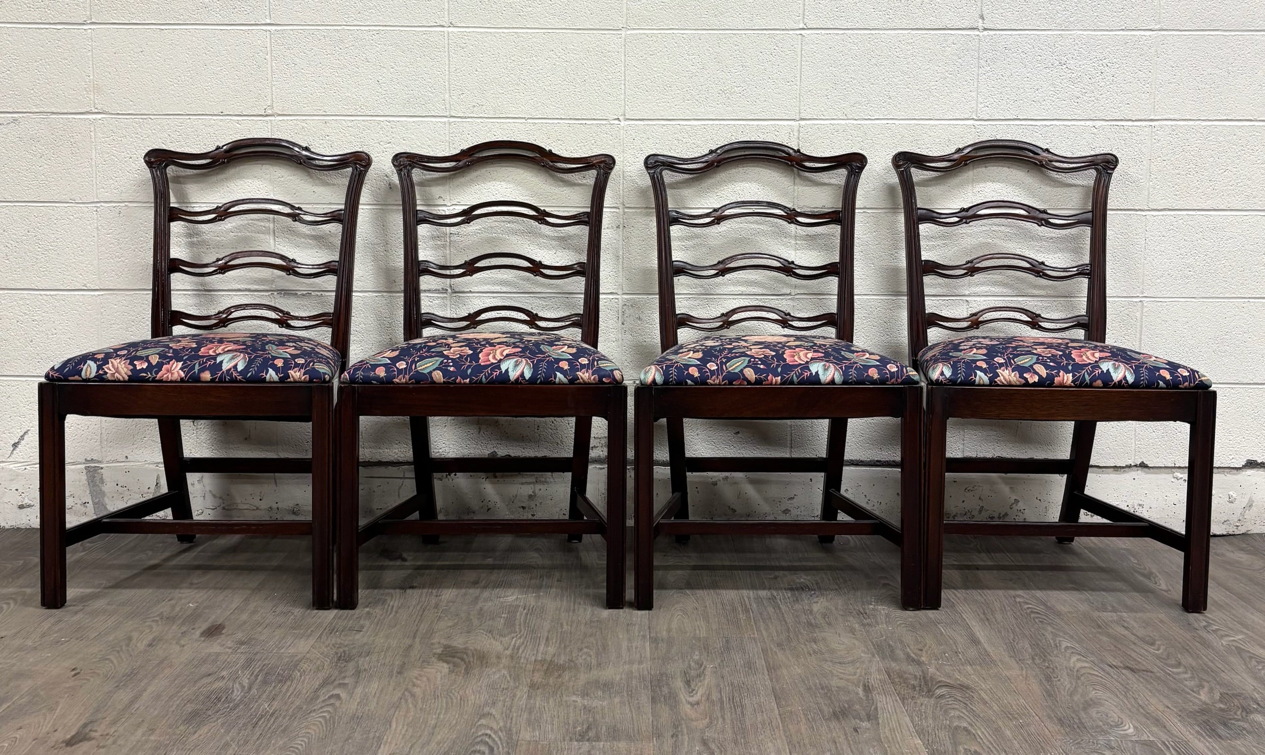 Vintage Chippendale Style Ladder Back Ribbon Back Dining Chairs - Set of 4