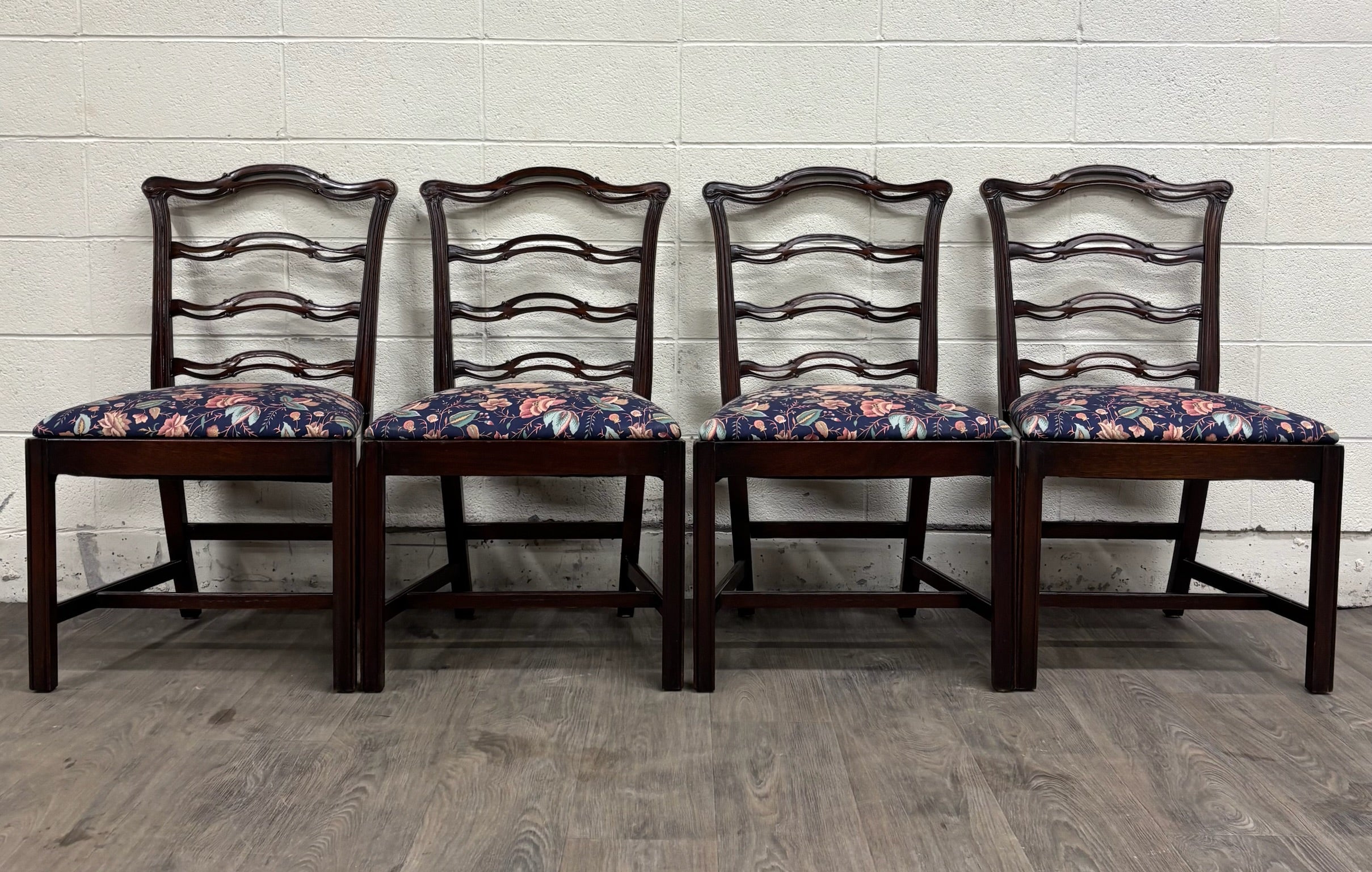 Vintage Chippendale Style Ladder Back Ribbon Back Dining Chairs - Set of 4