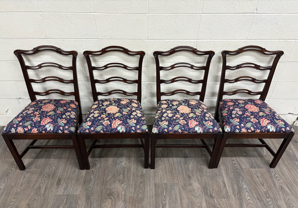 Vintage Chippendale Style Ladder Back Ribbon Back Dining Chairs - Set of 4