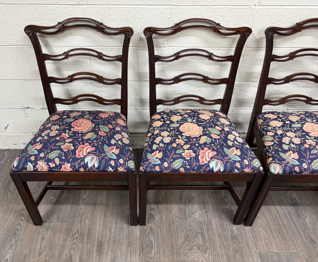 Vintage Chippendale Style Ladder Back Ribbon Back Dining Chairs - Set of 4