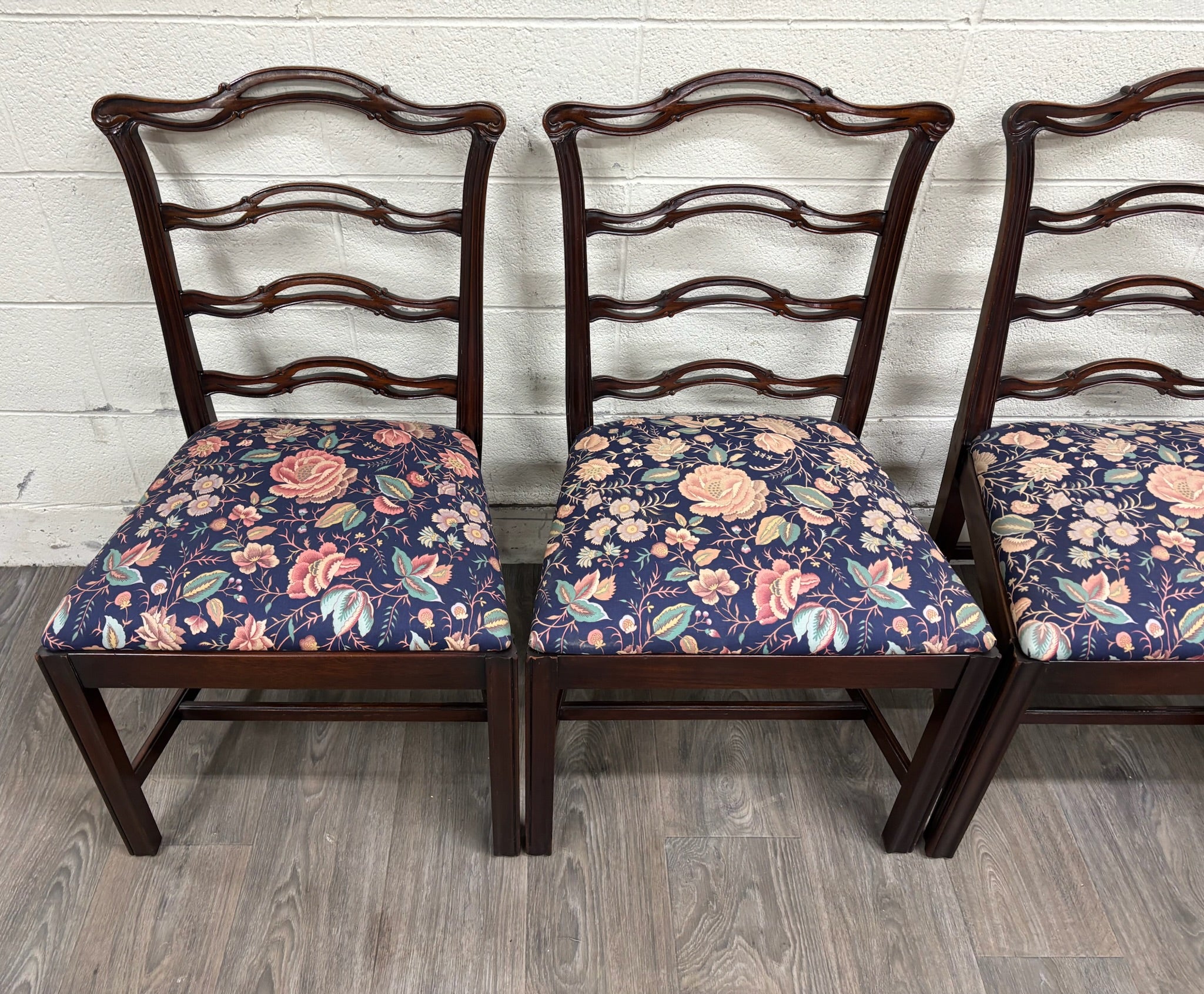Vintage Chippendale Style Ladder Back Ribbon Back Dining Chairs - Set of 4
