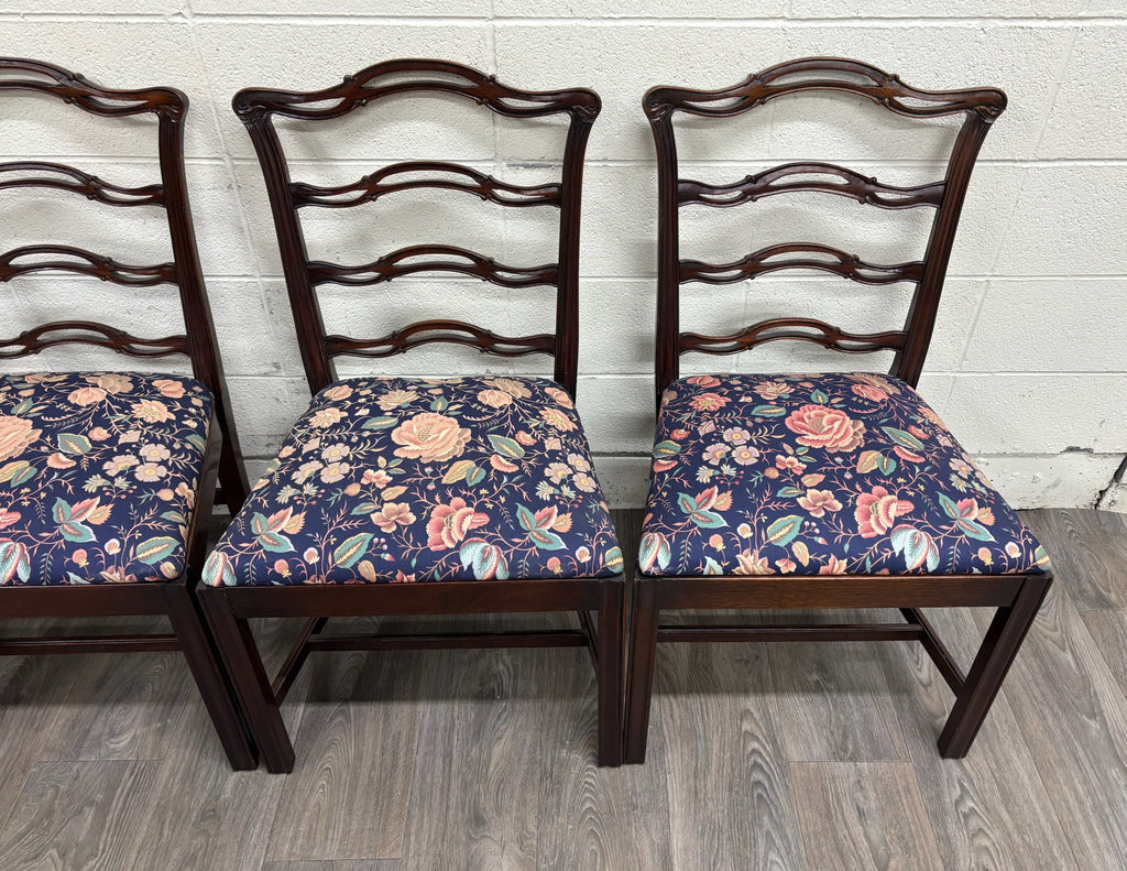 Vintage Chippendale Style Ladder Back Ribbon Back Dining Chairs - Set of 4