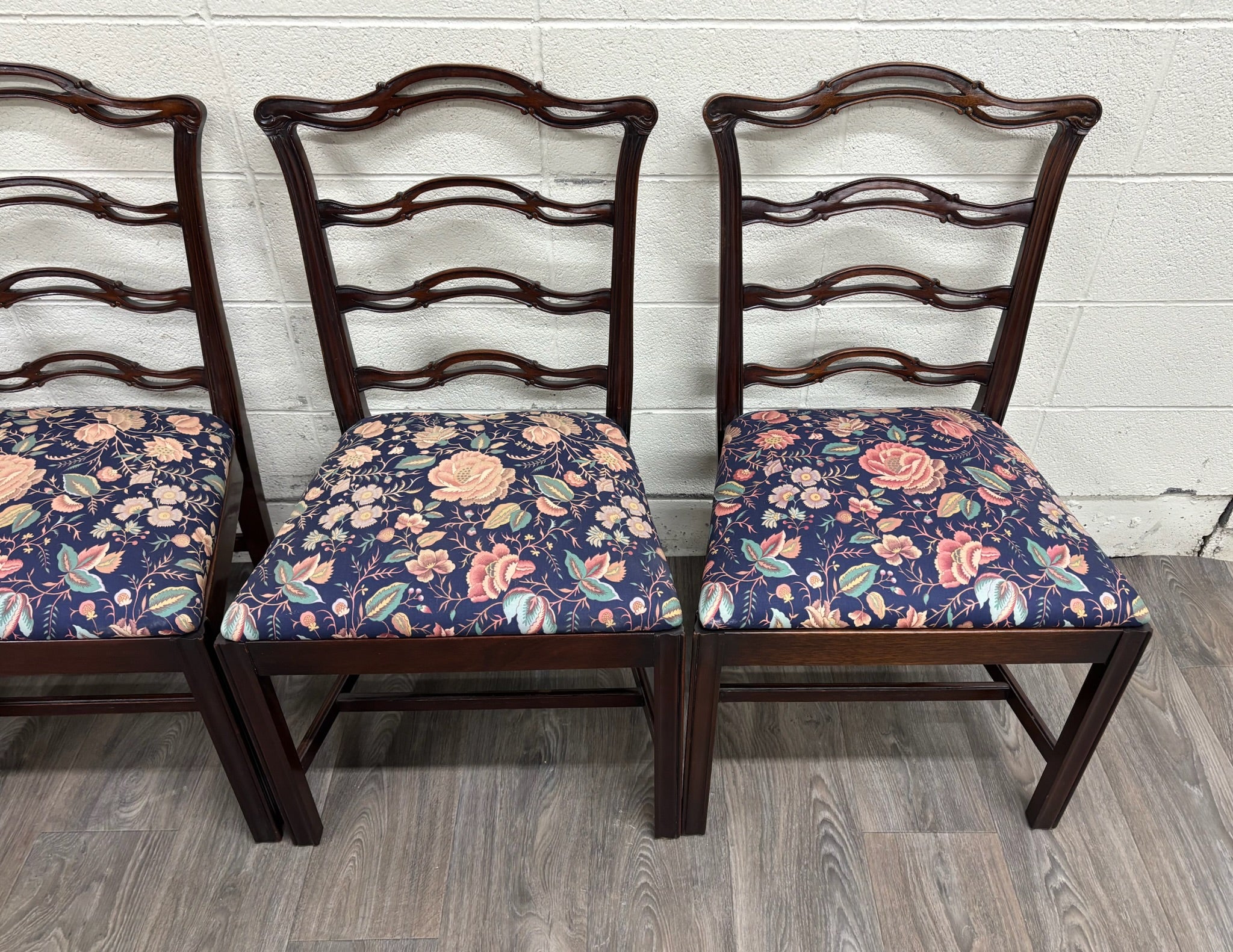 Vintage Chippendale Style Ladder Back Ribbon Back Dining Chairs - Set of 4