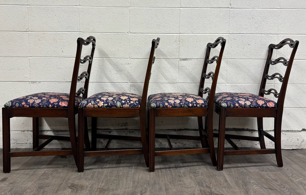 Vintage Chippendale Style Ladder Back Ribbon Back Dining Chairs - Set of 4