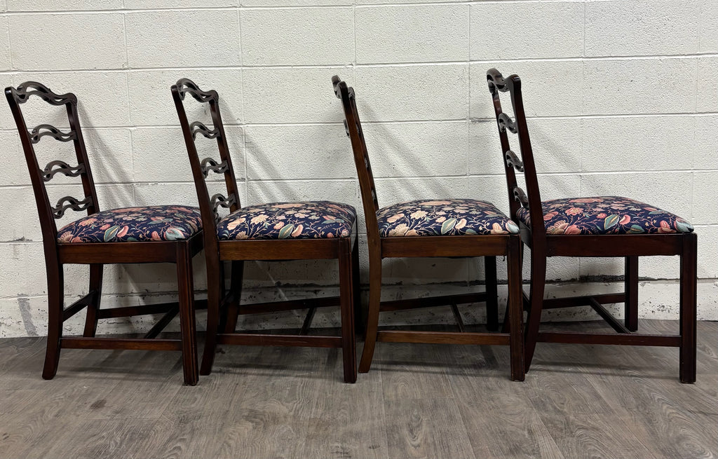Vintage Chippendale Style Ladder Back Ribbon Back Dining Chairs - Set of 4