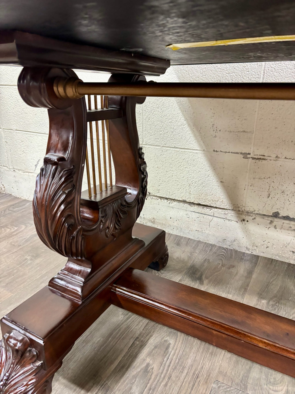 Vintage Empire Style Lyre Side Leather Top Writing Executive Library Desk