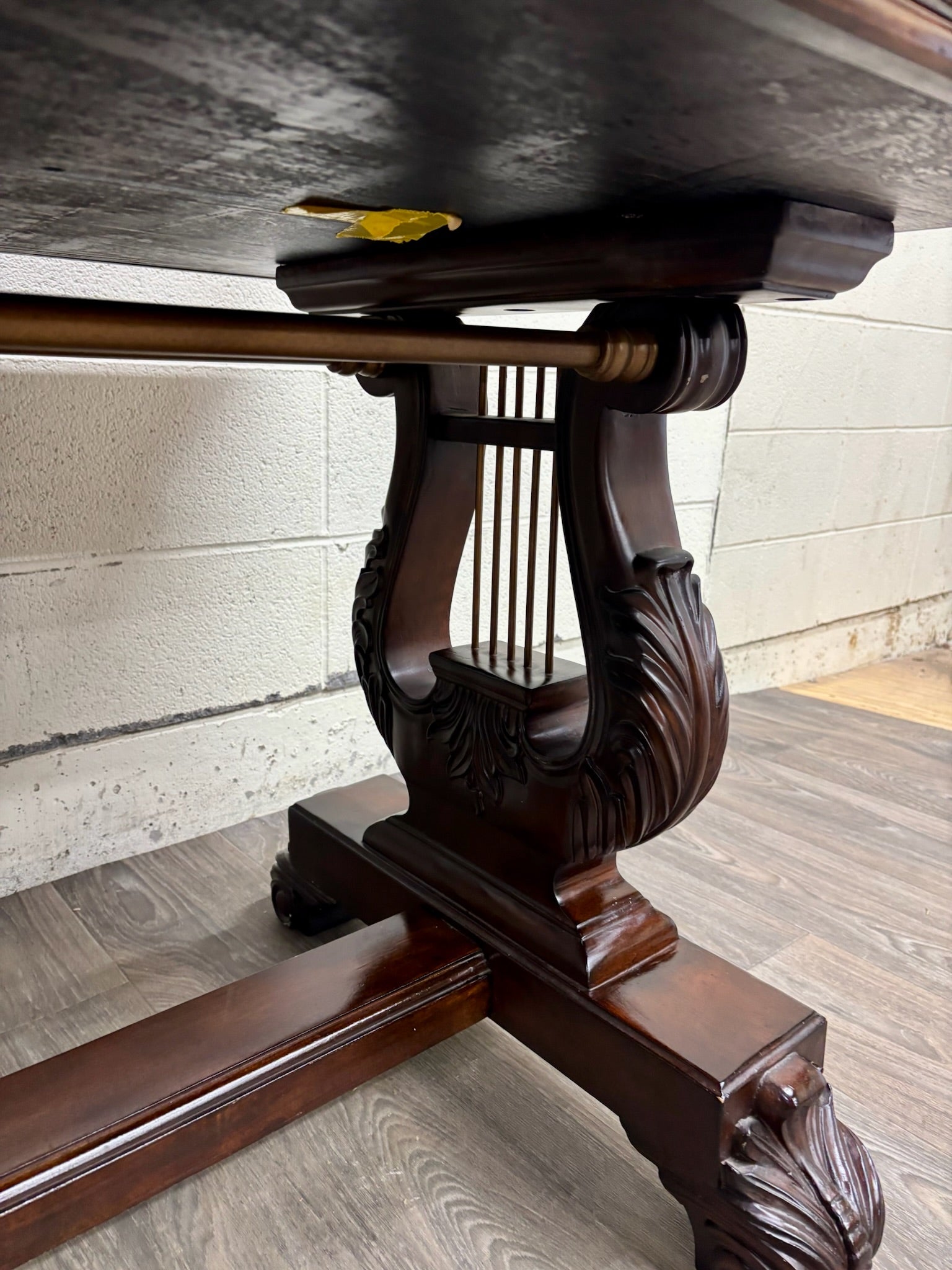 Vintage Empire Style Lyre Side Leather Top Writing Executive Library Desk