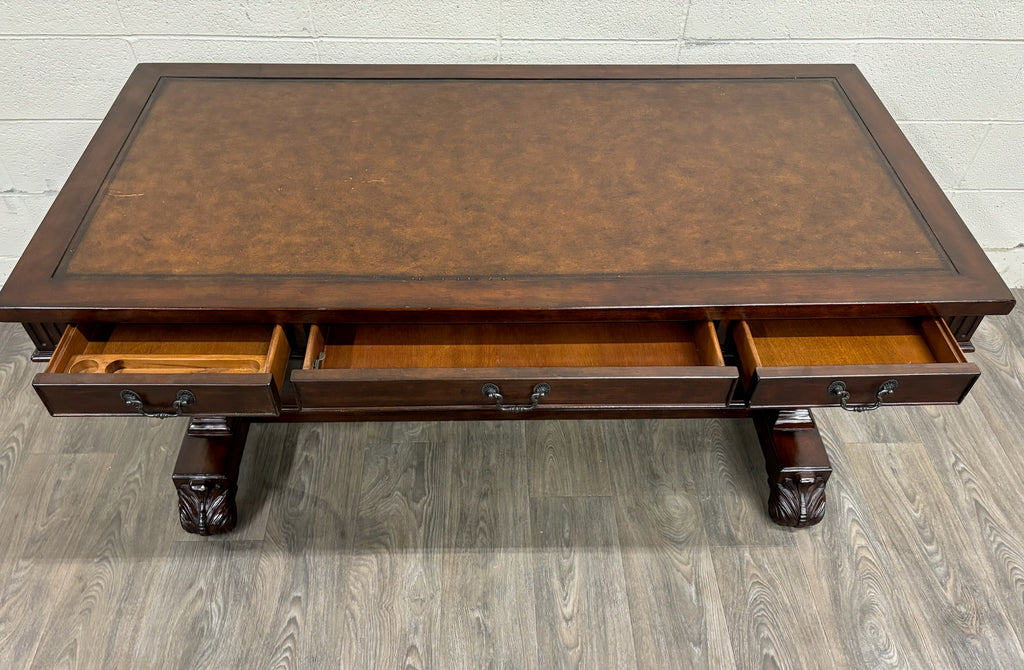 Vintage Empire Style Lyre Side Leather Top Writing Executive Library Desk