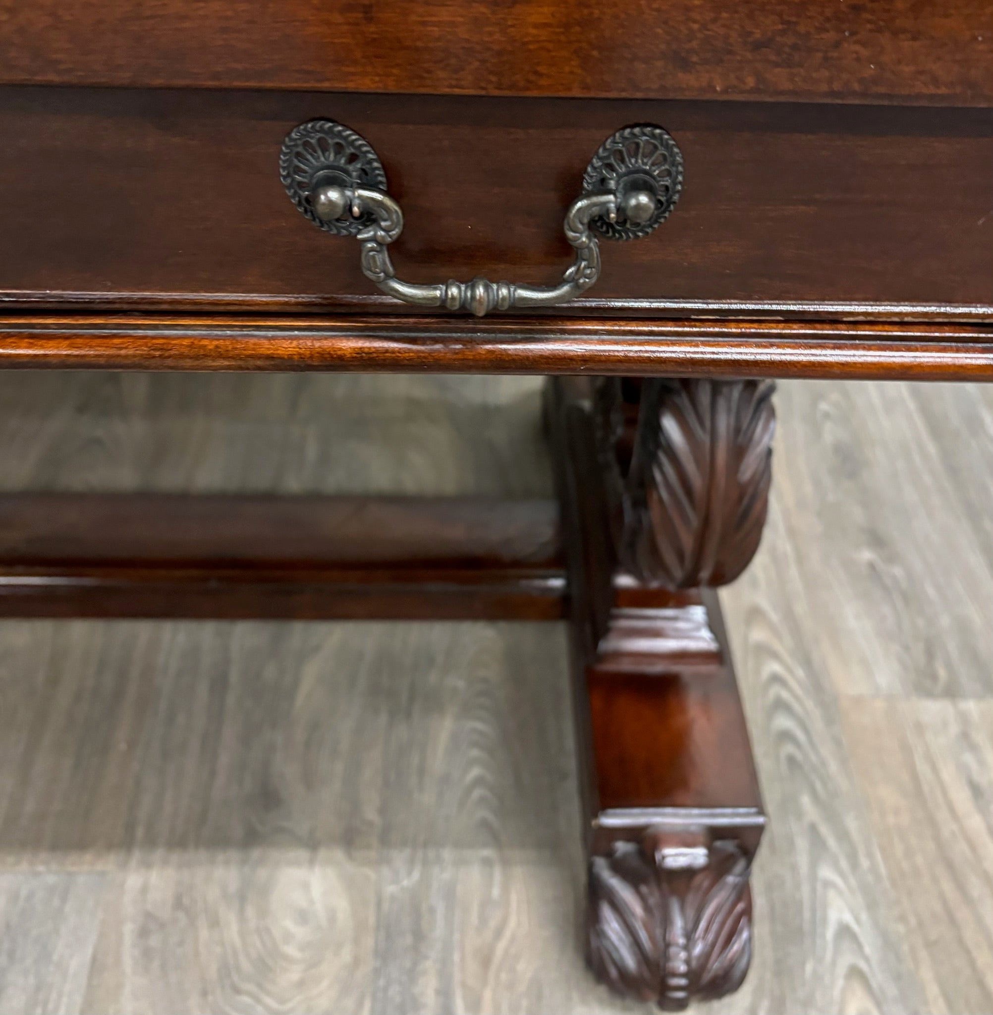 Vintage Empire Style Lyre Side Leather Top Writing Executive Library Desk