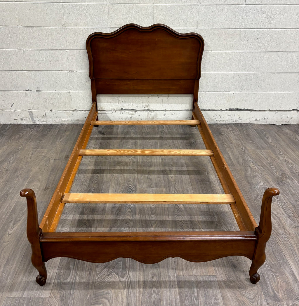 Vintage Twin Size French Provincial Country French Style Walnut Bedframe