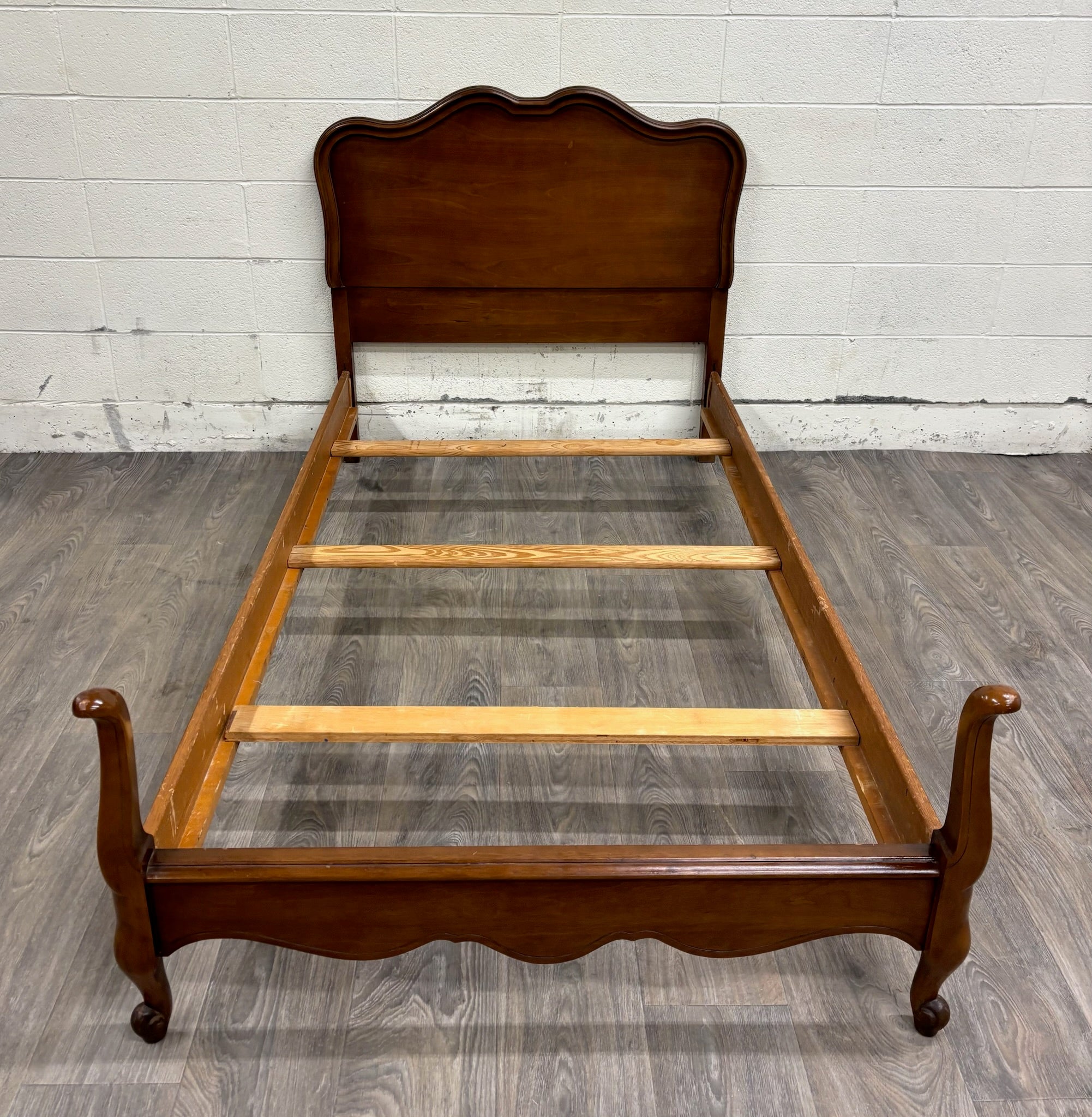 Vintage Twin Size French Provincial Country French Style Walnut Bedframe
