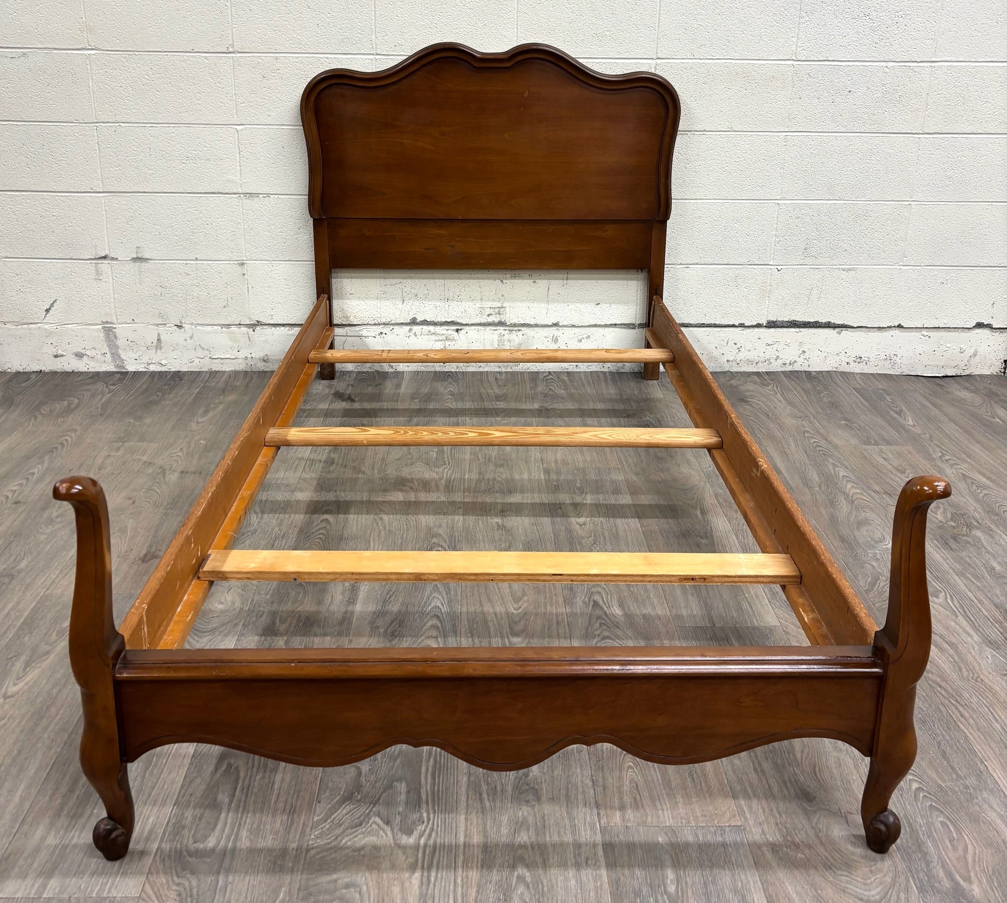 Vintage Twin Size French Provincial Country French Style Walnut Bedframe
