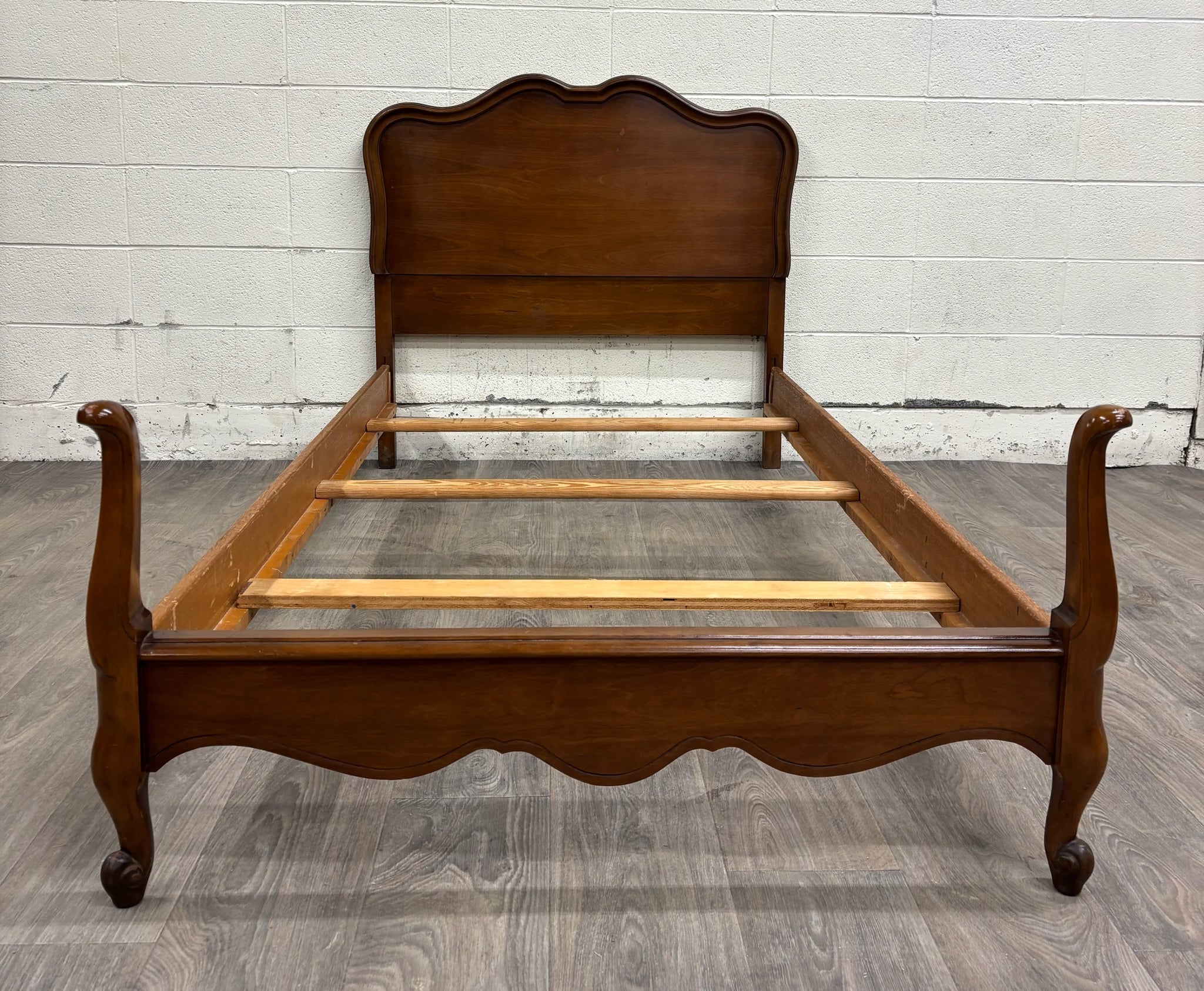 Vintage Twin Size French Provincial Country French Style Walnut Bedframe