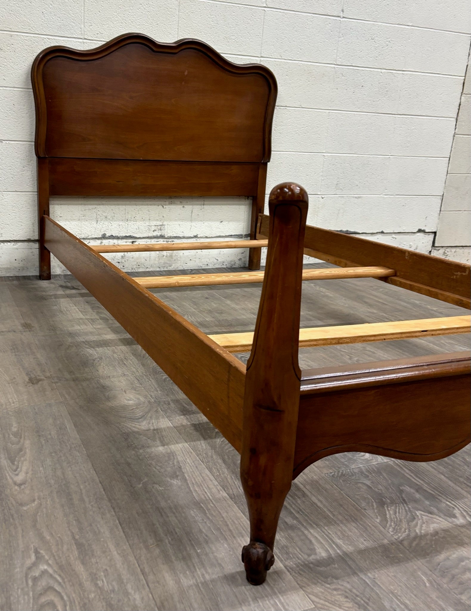 Vintage Twin Size French Provincial Country French Style Walnut Bedframe