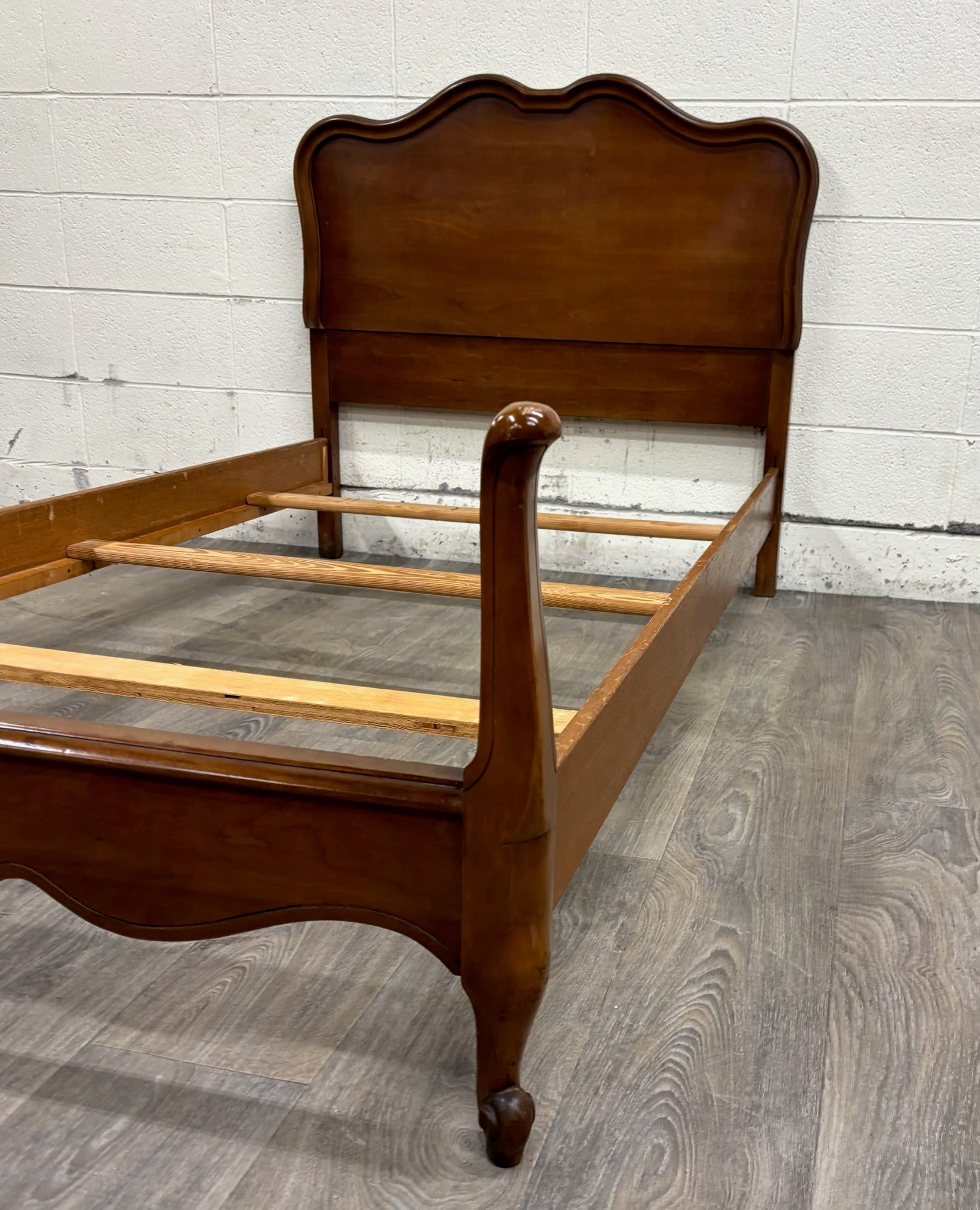Vintage Twin Size French Provincial Country French Style Walnut Bedframe