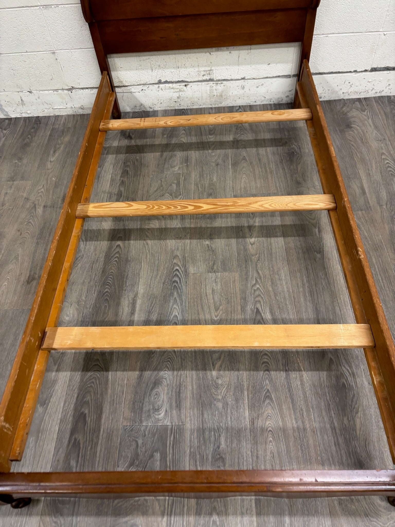 Vintage Twin Size French Provincial Country French Style Walnut Bedframe