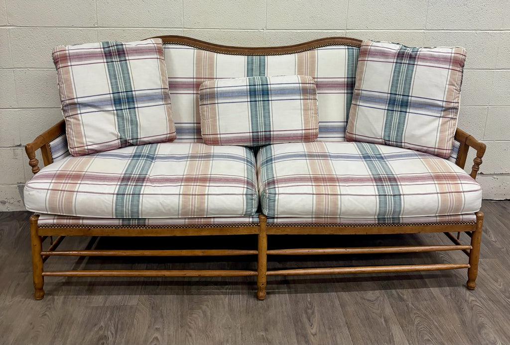 Vintage Isenhour Furniture MCM Ficks Reed Style Rattan Camelback Sofa