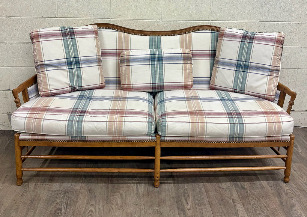 Vintage Isenhour Furniture MCM Ficks Reed Style Rattan Camelback Sofa