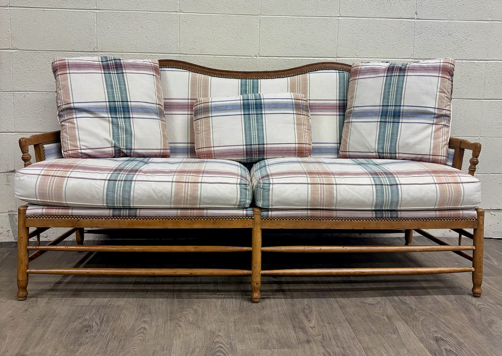 Vintage Isenhour Furniture MCM Ficks Reed Style Rattan Camelback Sofa