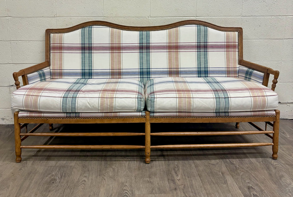 Vintage Isenhour Furniture MCM Ficks Reed Style Rattan Camelback Sofa