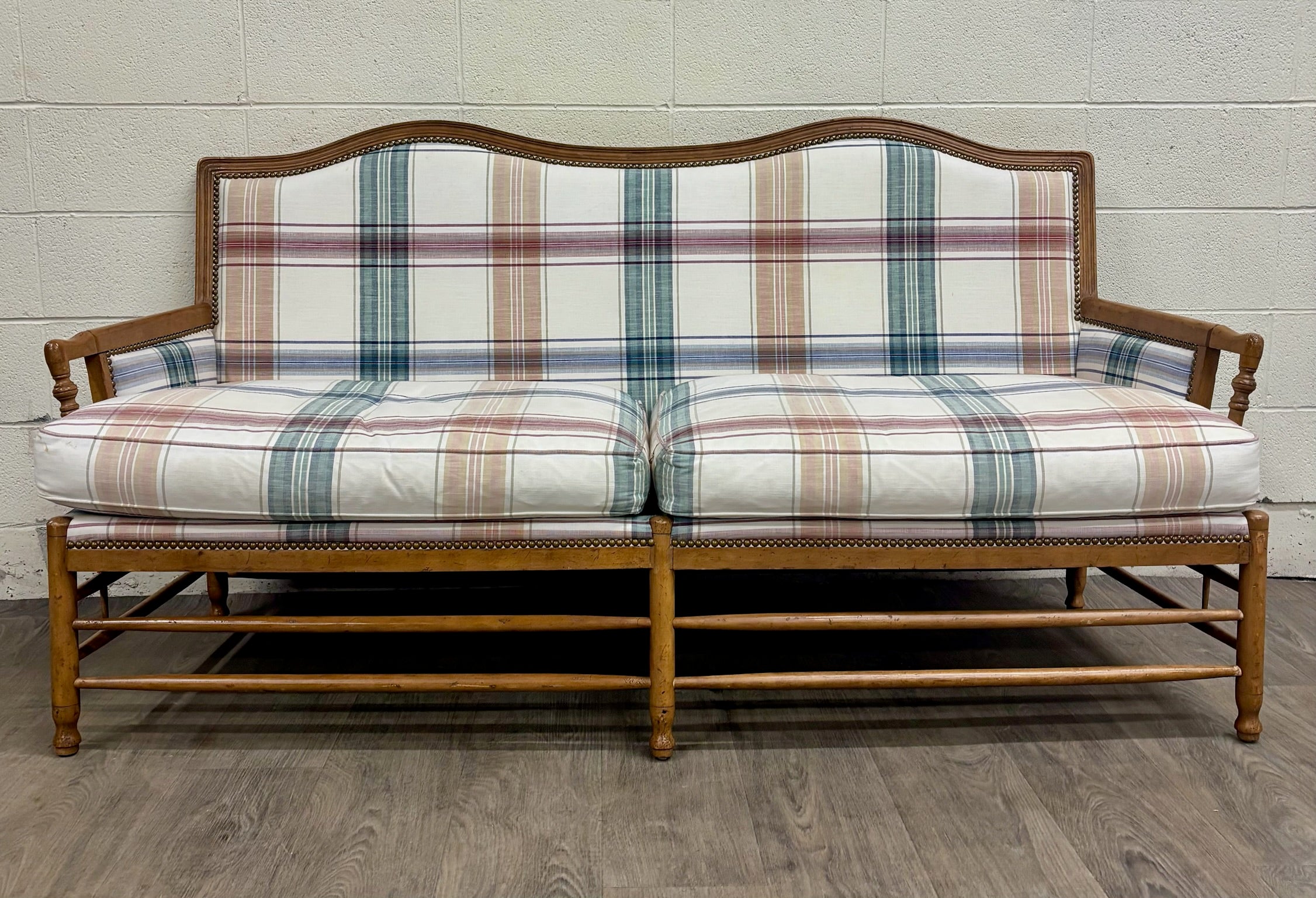 Vintage Isenhour Furniture MCM Ficks Reed Style Rattan Camelback Sofa