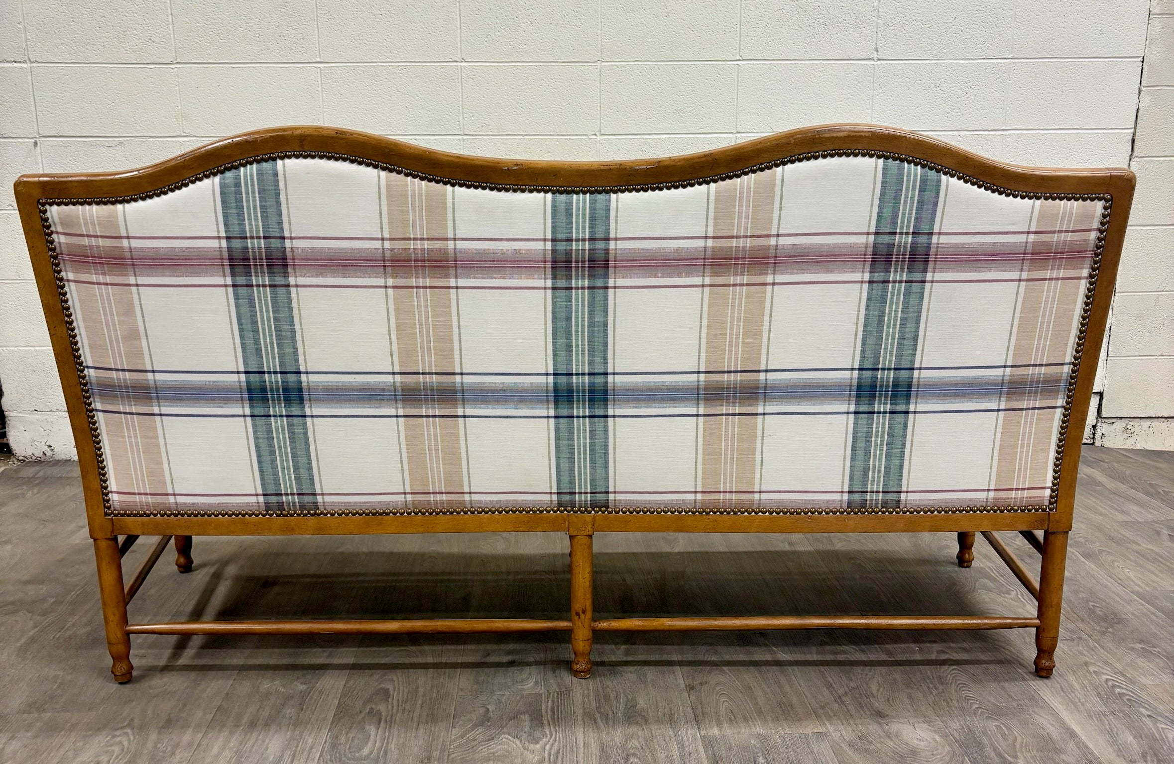 Vintage Isenhour Furniture MCM Ficks Reed Style Rattan Camelback Sofa