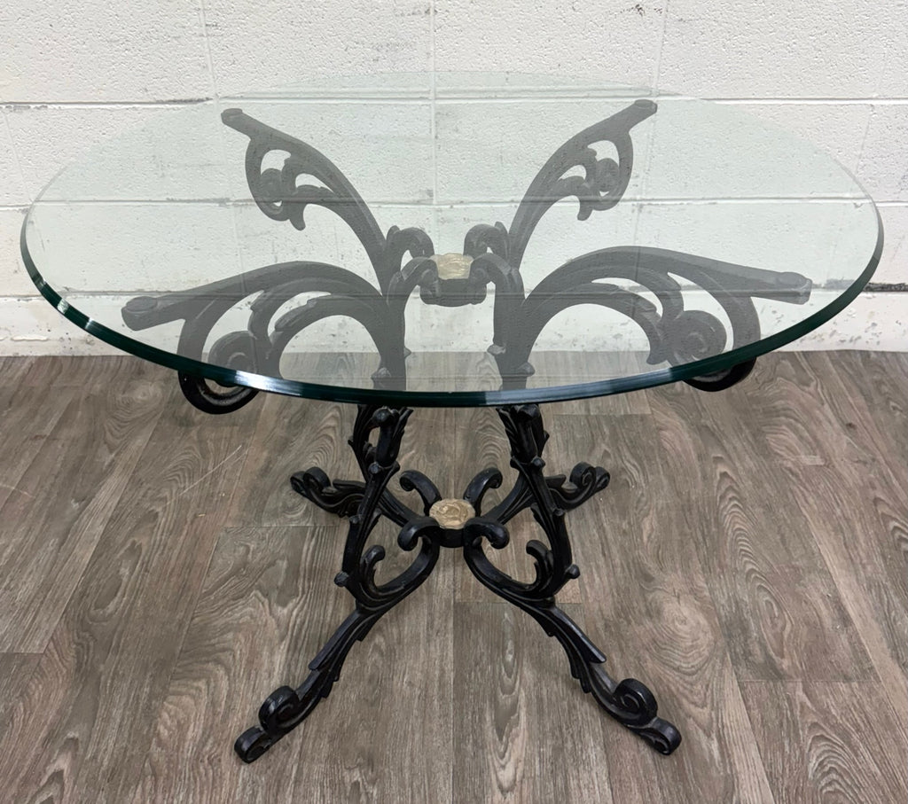 Vintage Hollywood Regency Style Wrought Iron and Glass Center Breakfast Table