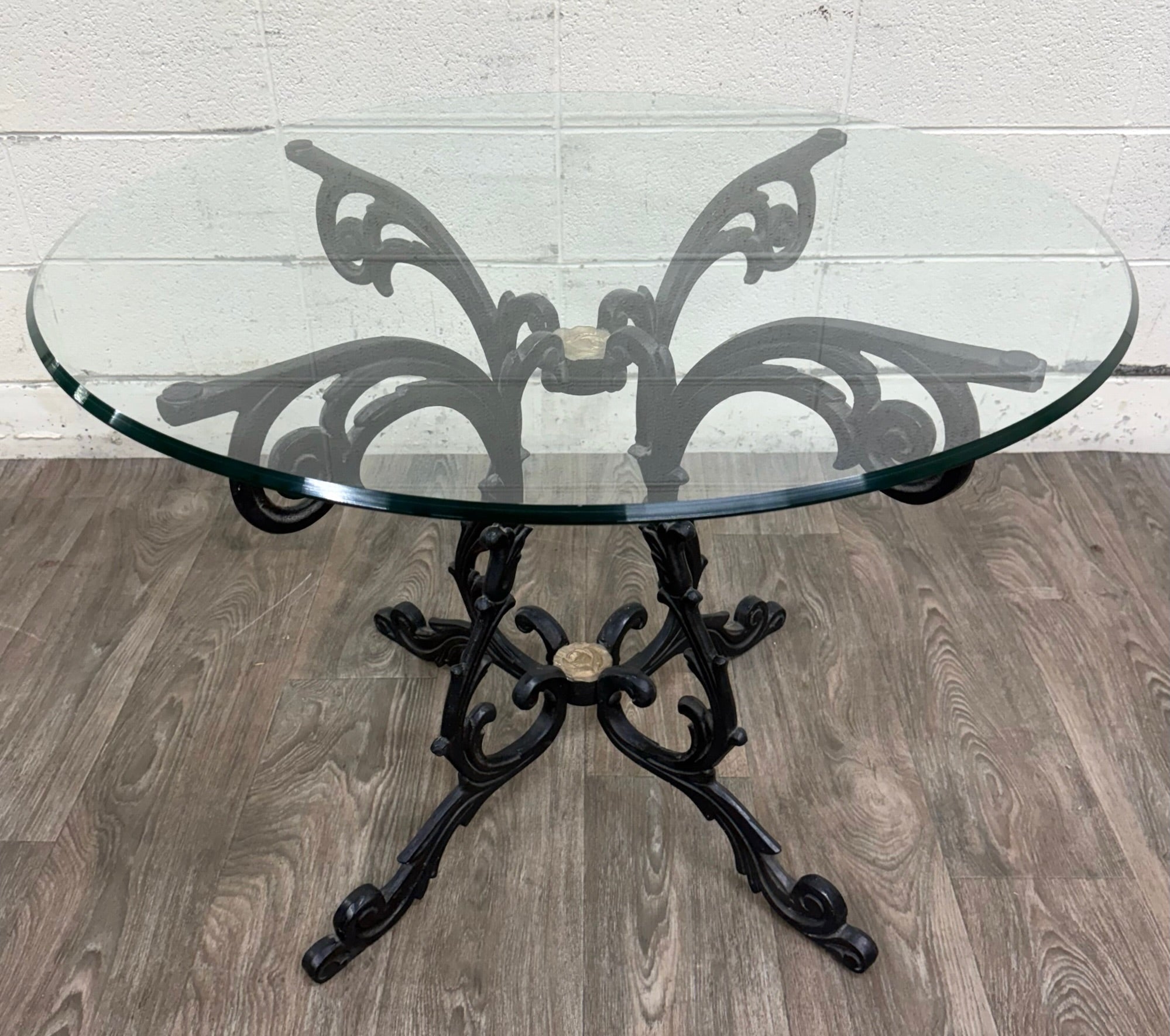 Vintage Hollywood Regency Style Wrought Iron and Glass Center Breakfast Table